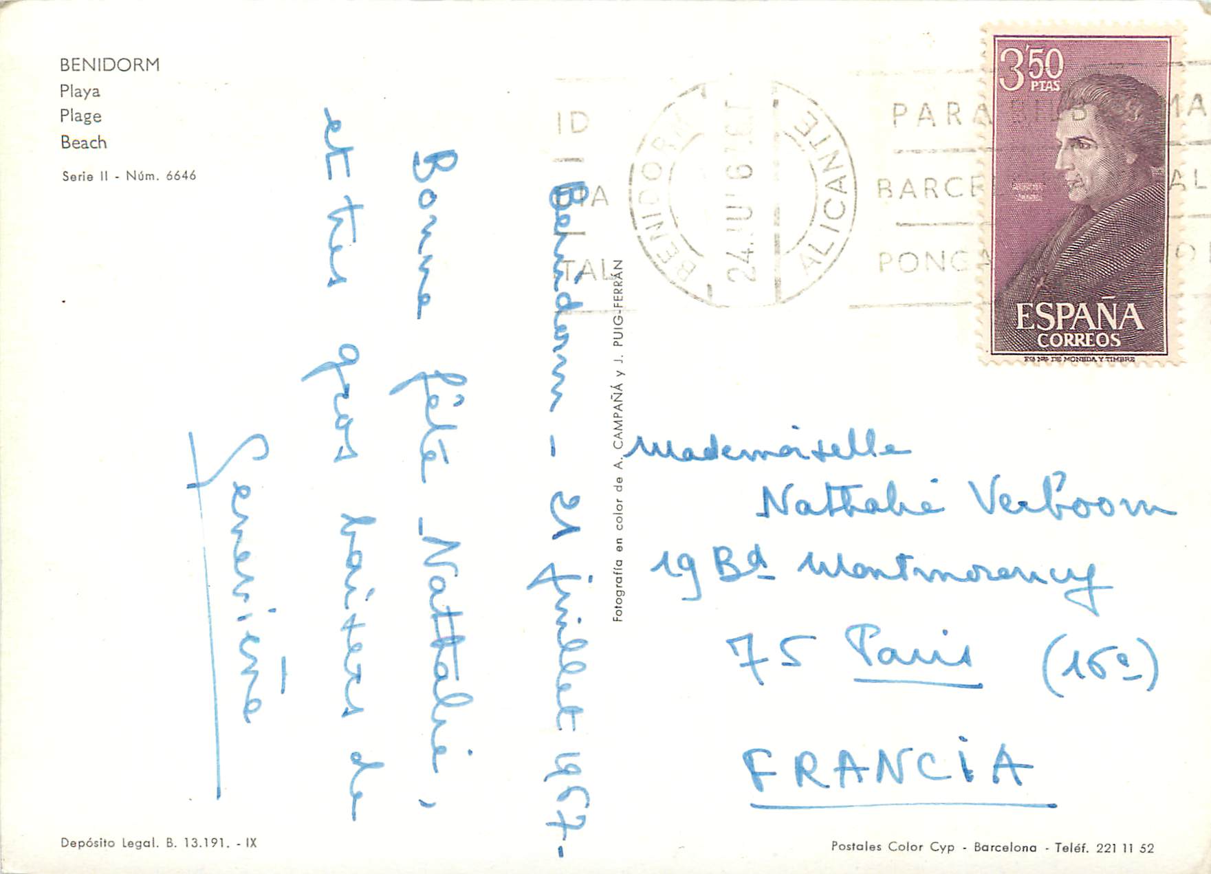 CPM Benidorm Plage — Verso