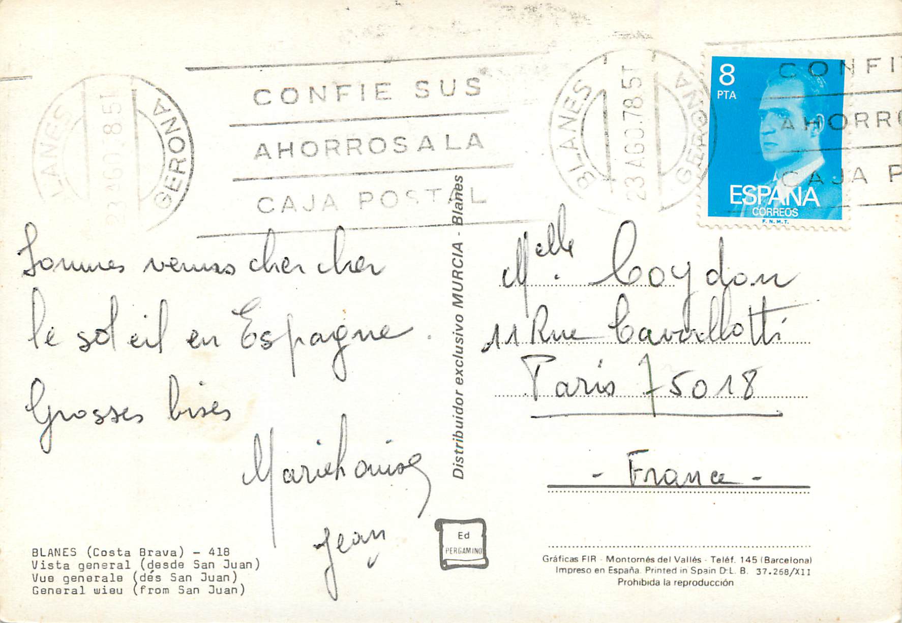 CPM Blanes Costa Brava Vue Generale (des San Juan) — Rückseite