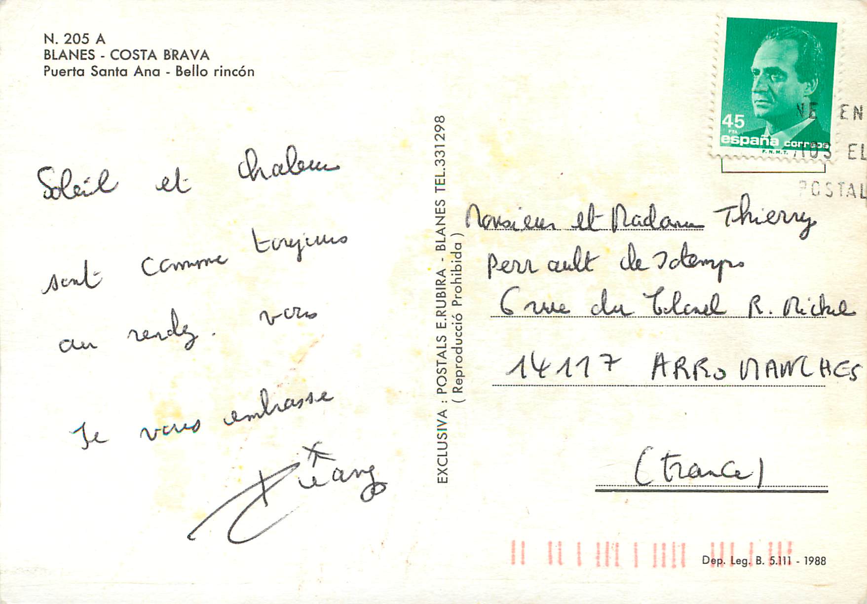 CPM Blanes Costa Brava Puerto Santa Ana Bello Rincon — Rückseite