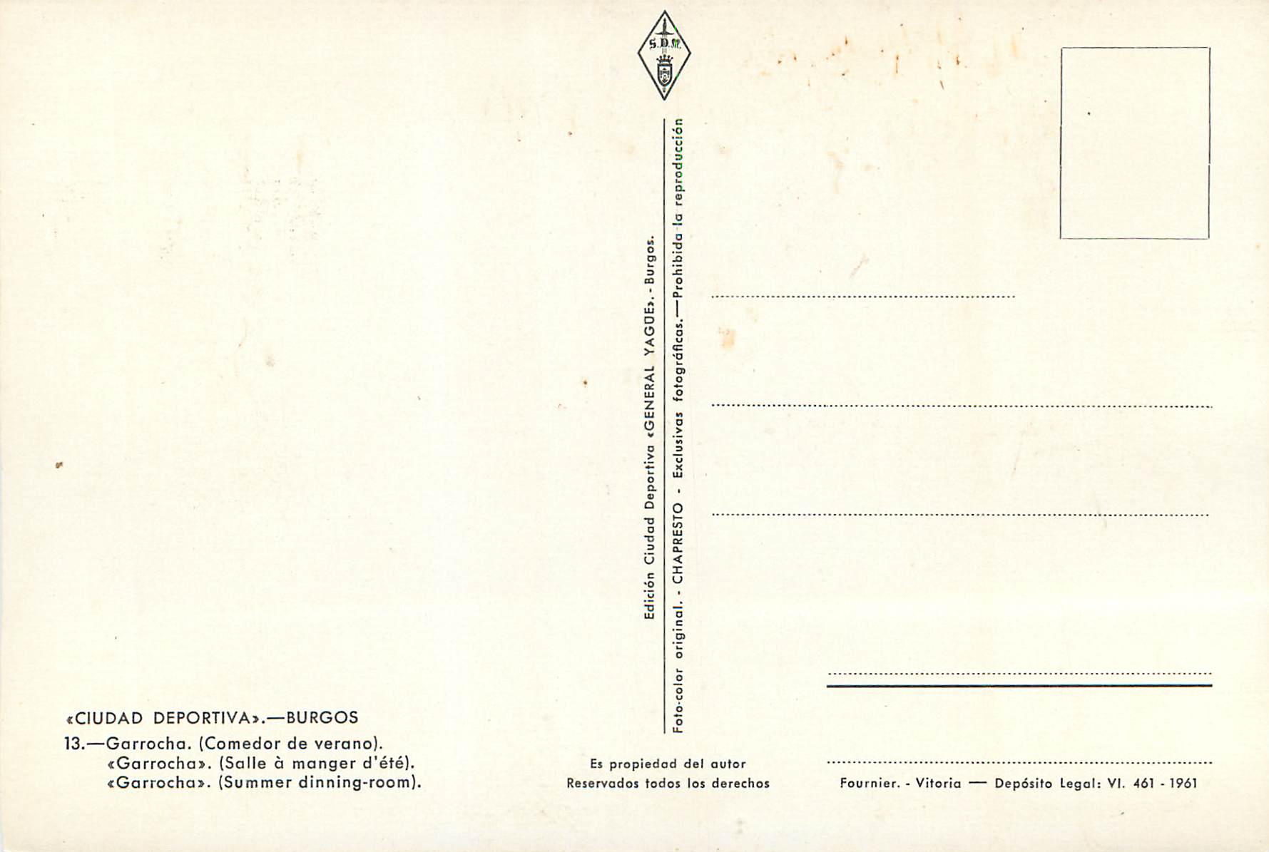 CPM Ciudad Deportiva Burgos Garrocha Salle a Manger d'ete — Rückseite
