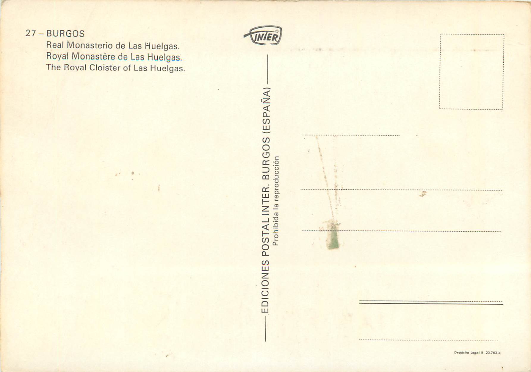 CPM Burgos Royal Monastere de Las Huelgas — Back