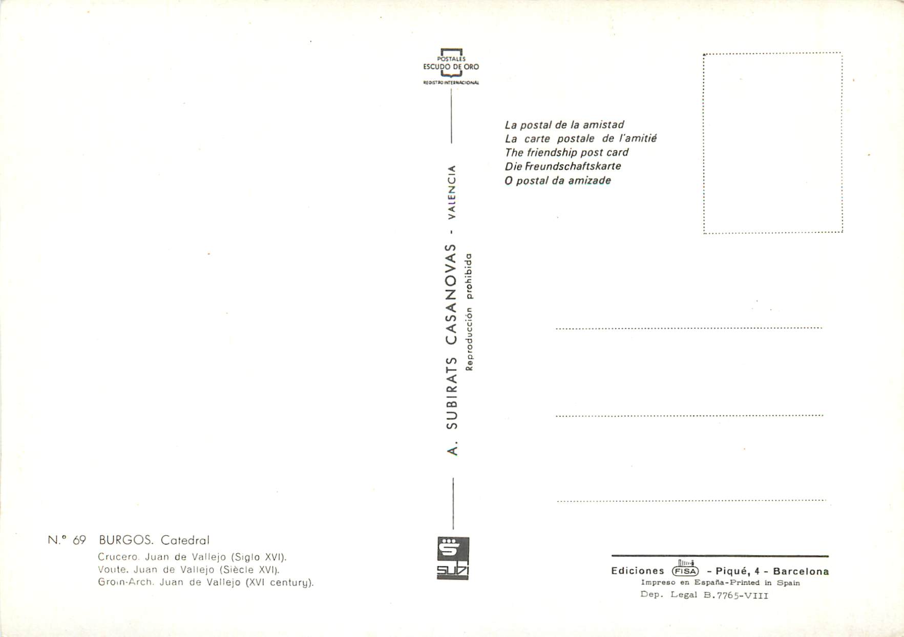 CPM Burgos Cathedrale Voute Juan de Volleio (Siecle XVI) — Rückseite