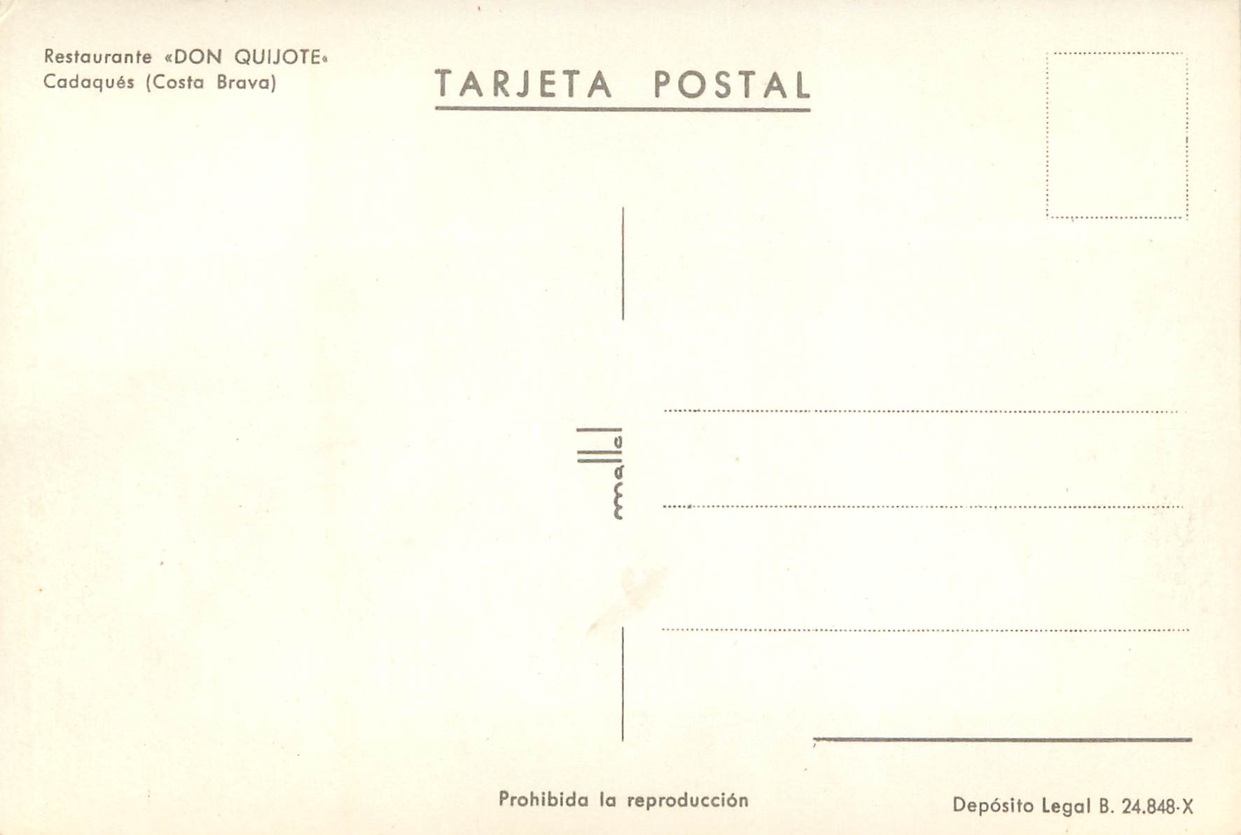CPM Restaurante Don Quijote Cadaques costa Brava — Rückseite