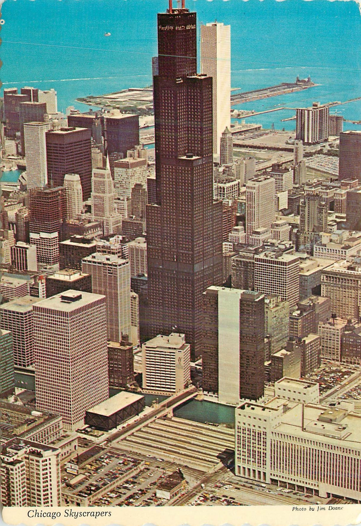 CPM Chicago Skyscrapers Aerial View of two of the Tallest Buildings in the World