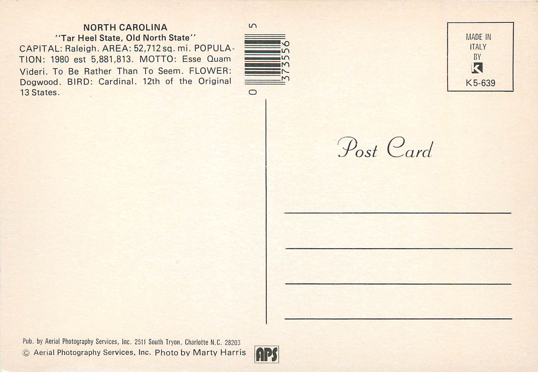 CPM North Carolina tar Heel State Old North State — Back