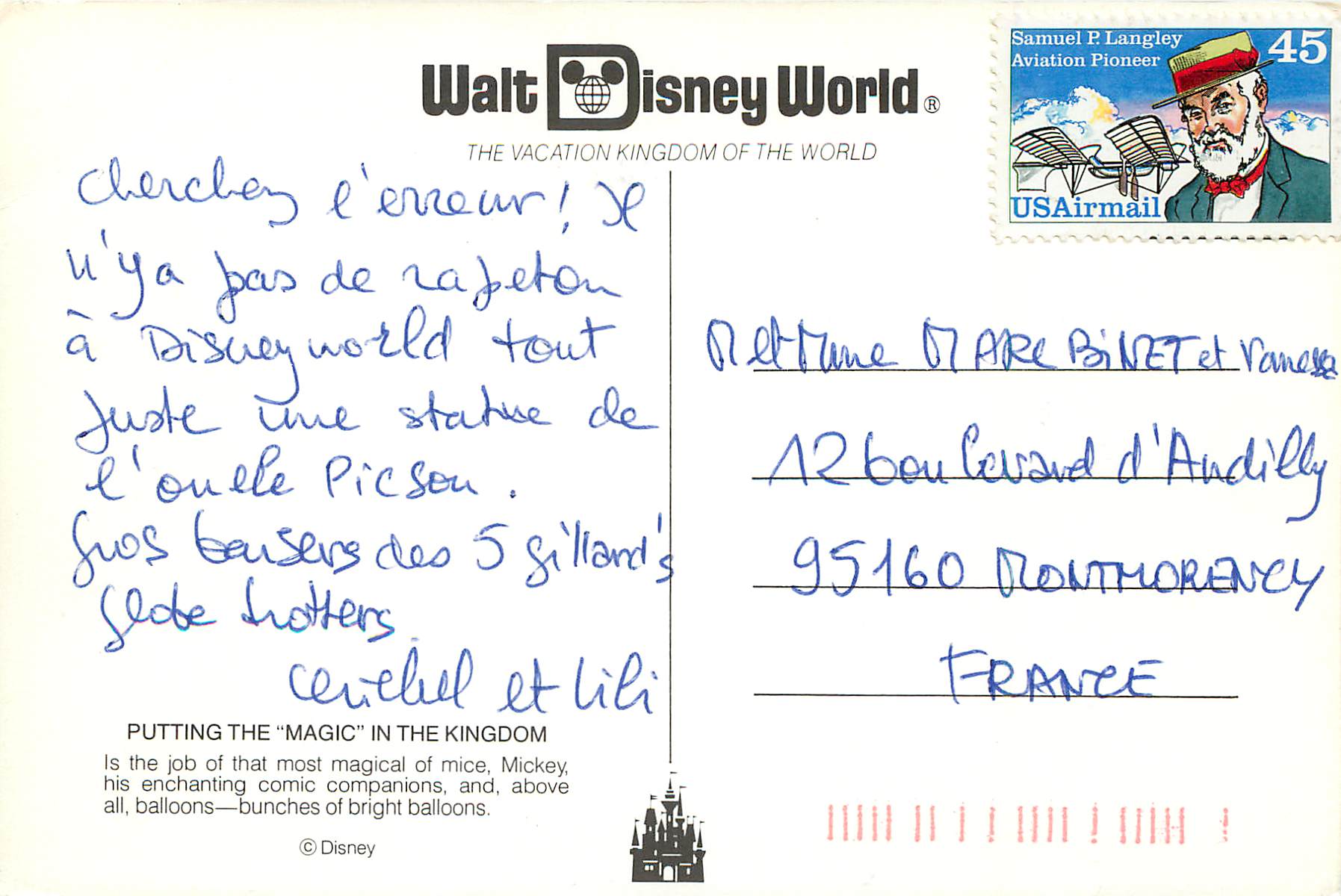 CPM Putting the Magic in the Kingdom Disneyland Mickey — Rückseite