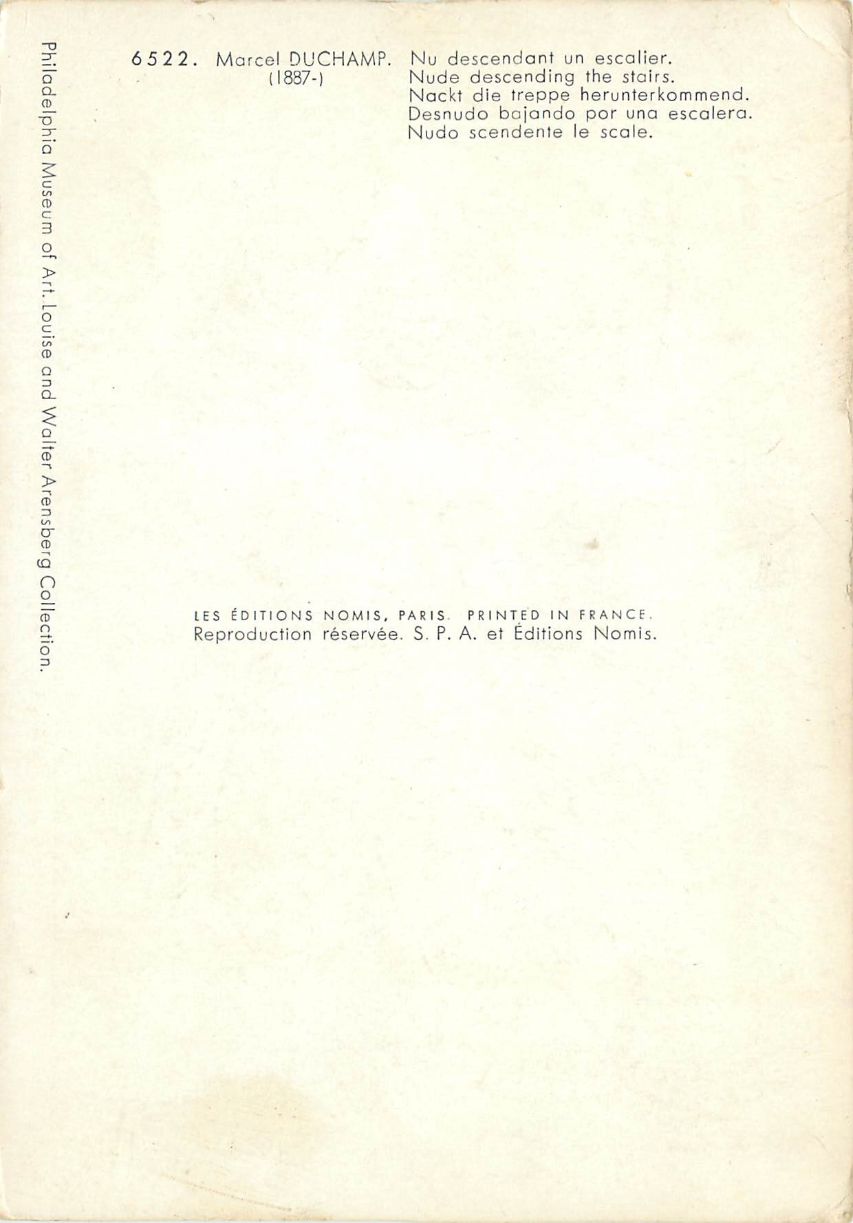 CPM Marcel Duchamp 1887 Nu descendant un Escalier — Verso