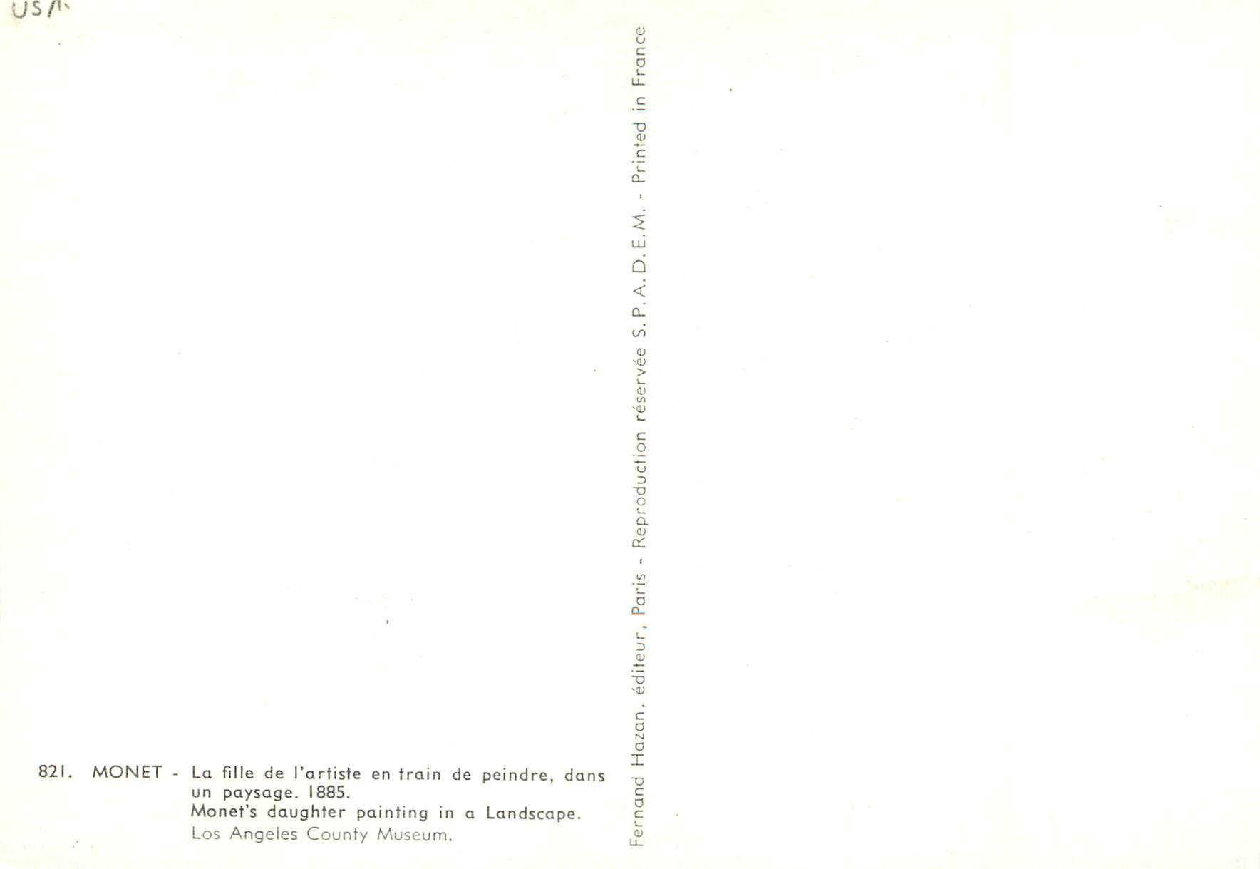 CPM Momet La Fille de l'Artiste en train de Peindre dans un Paysage 1885 — Verso