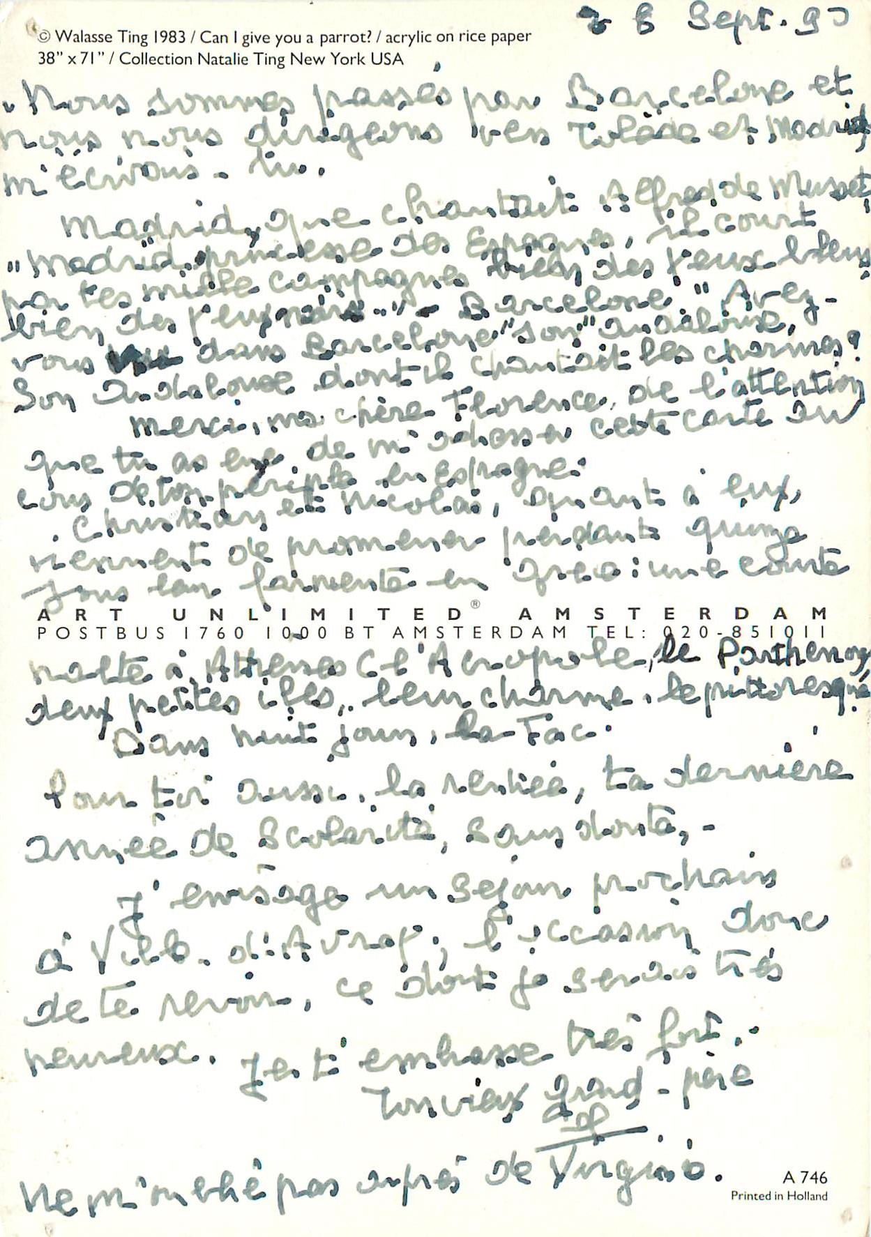 CPM Walasse Ting 1983 Can I Give you a Parrot — Verso