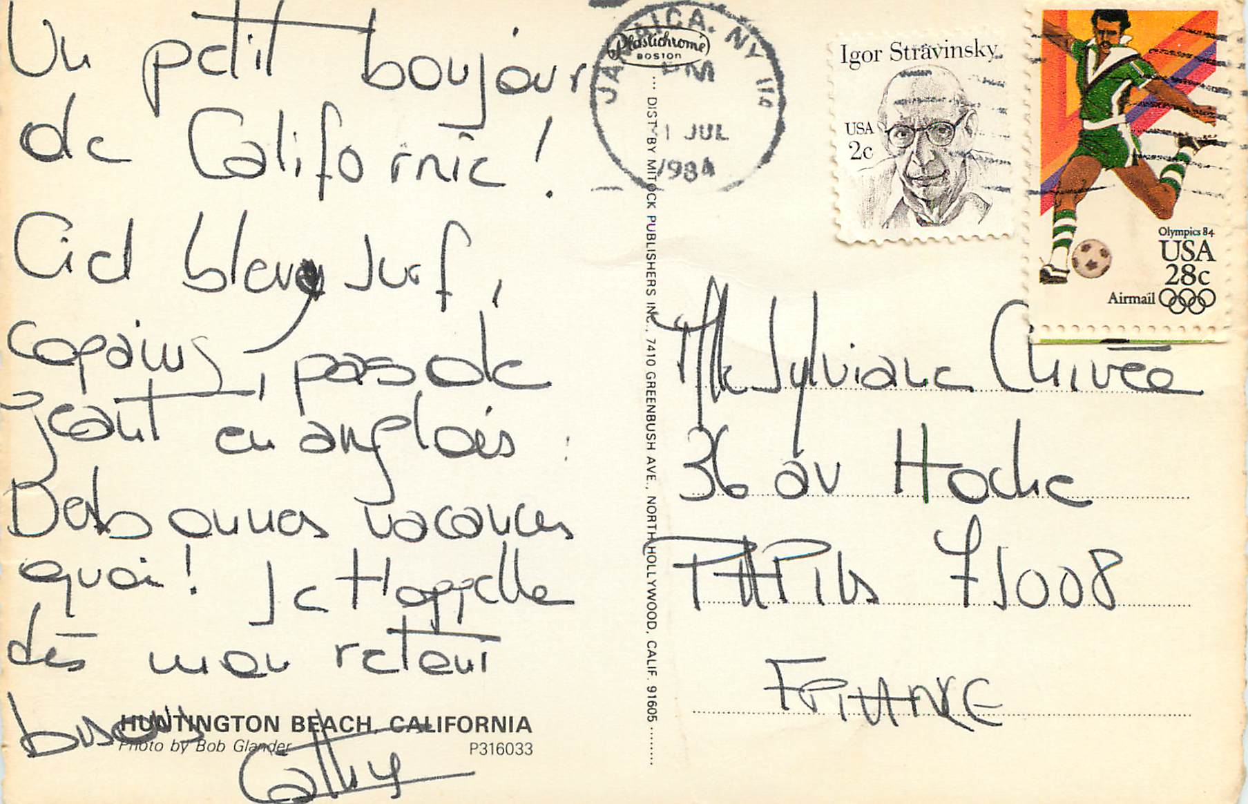 CPM Greeting from Huntington Beach California — Back