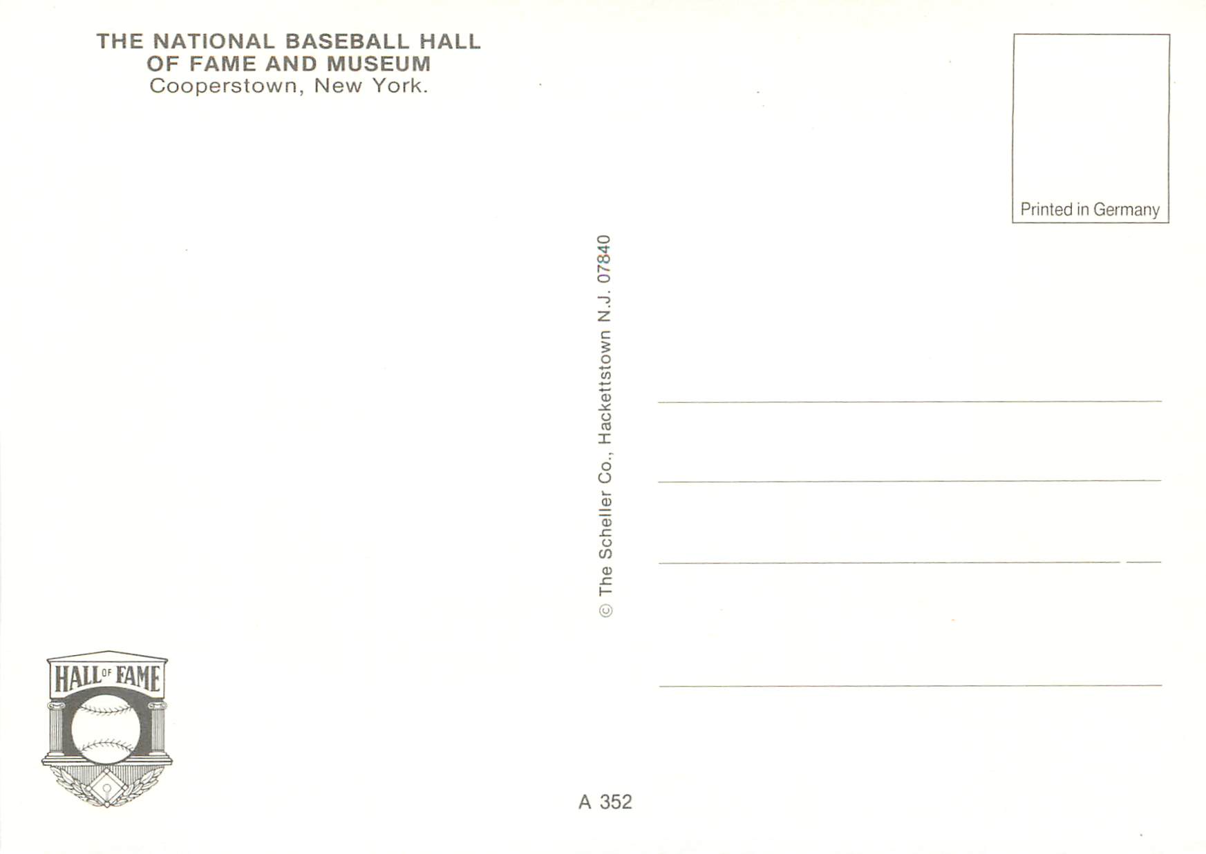 Le National Baseball Hall of Fame and Museum — Cooperstown, New York — The Schelller Co., N.J. 07840 — Reverso
