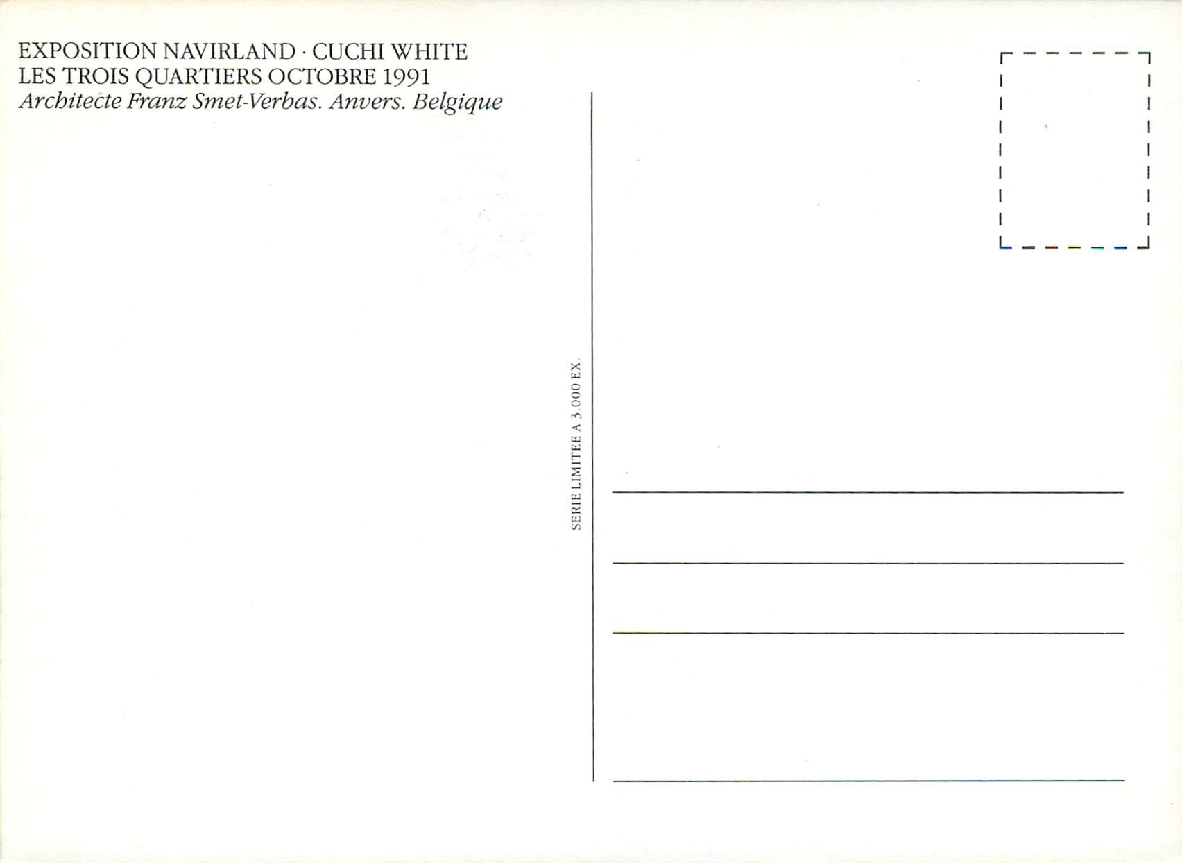 CPM Exposition Navirland Cuchi White Les Trois Quartiers octobre 1991 — Rückseite
