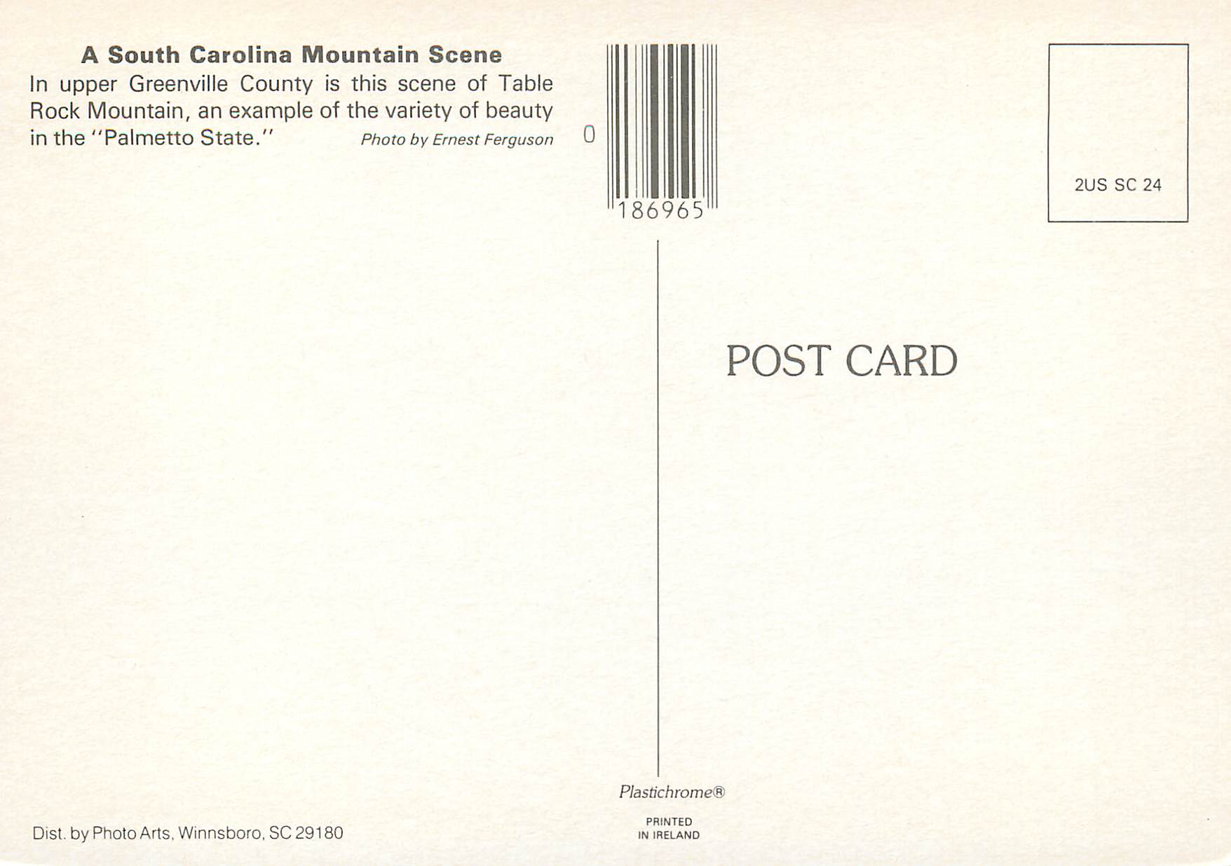 CPM Greeting from Scenic South Carolina Mountain — Rückseite