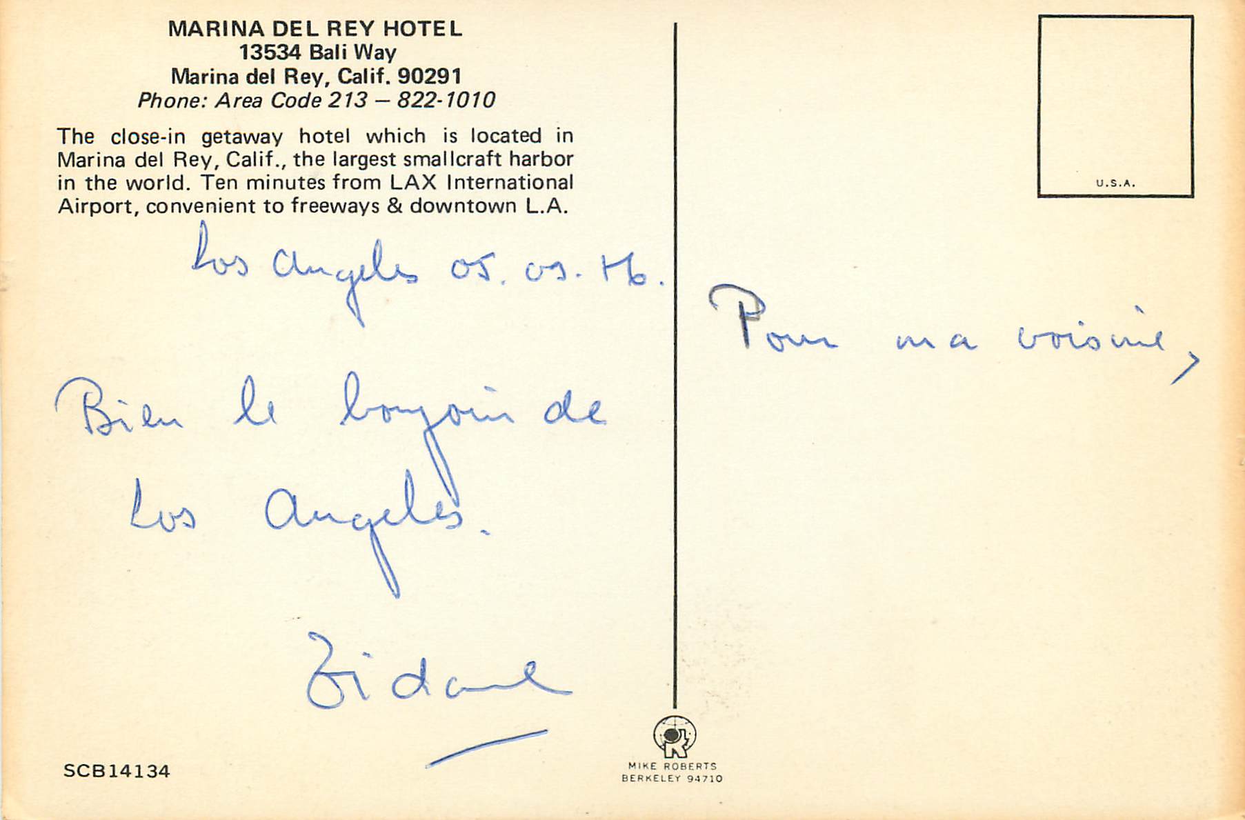 CPM Marina Del Rey Hotel 13534 Bali Way Bateaux — Rückseite