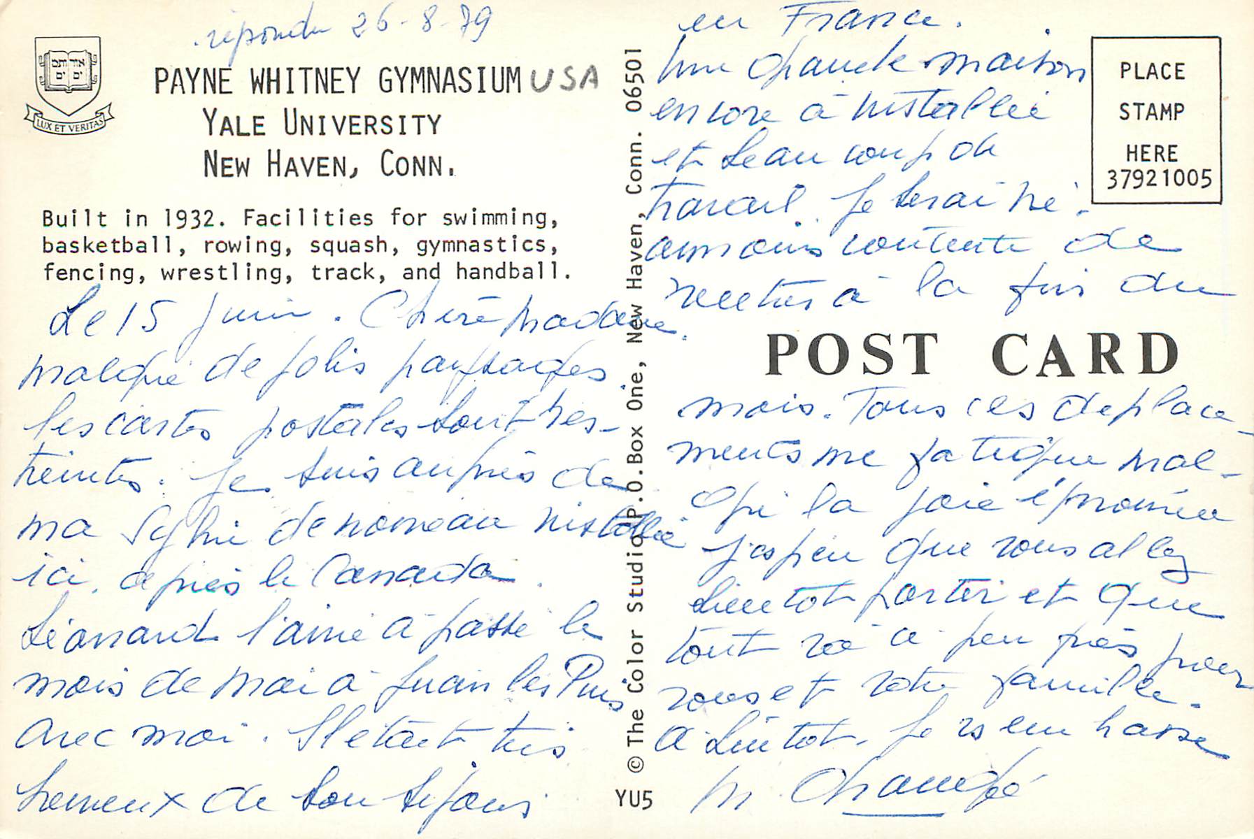 CPM Payne Whitney Gymnasium Yale University New Haven Conn — Back