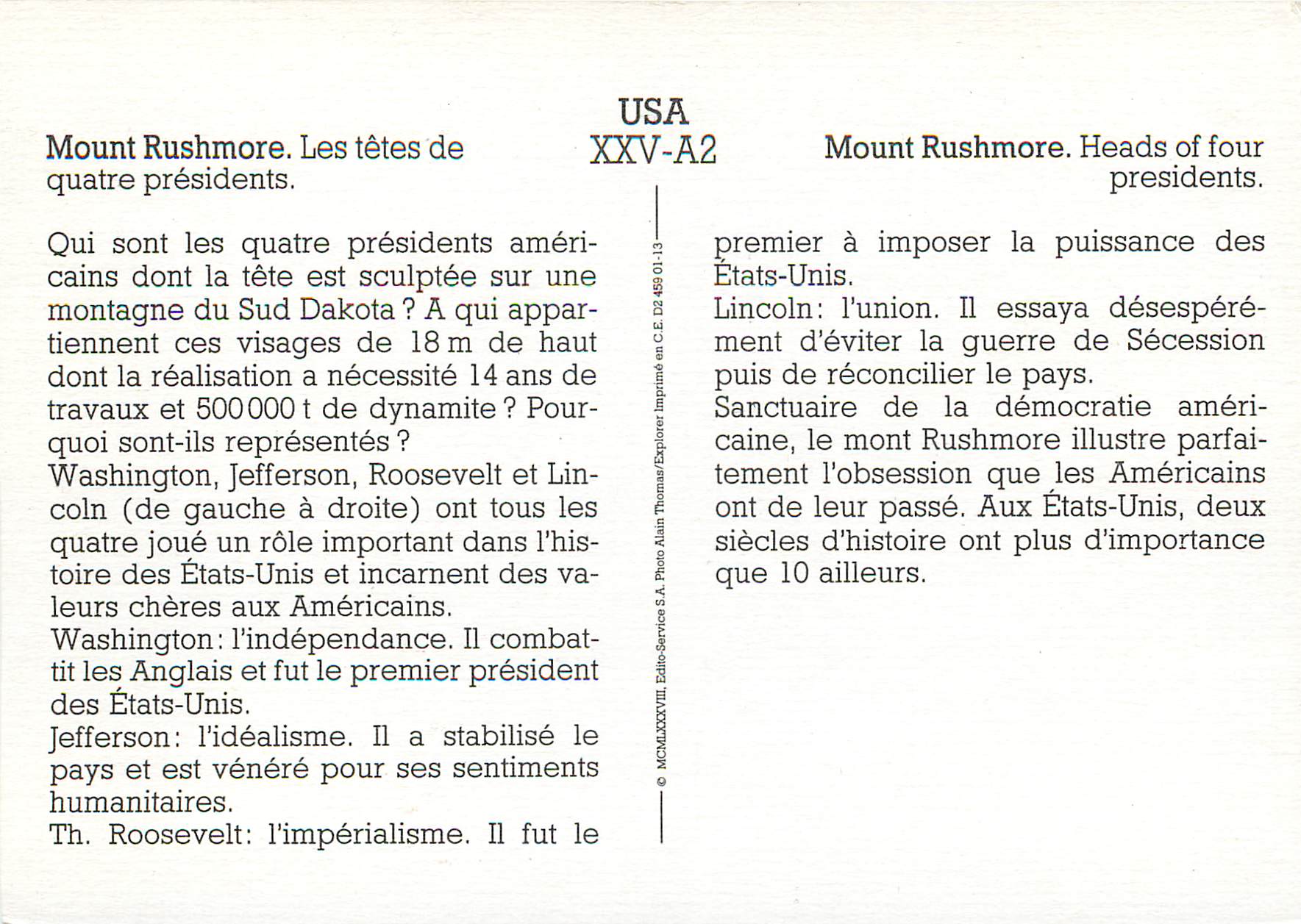 CPM Mount Rushmore Les Tetes de Quatre Presidents — Back