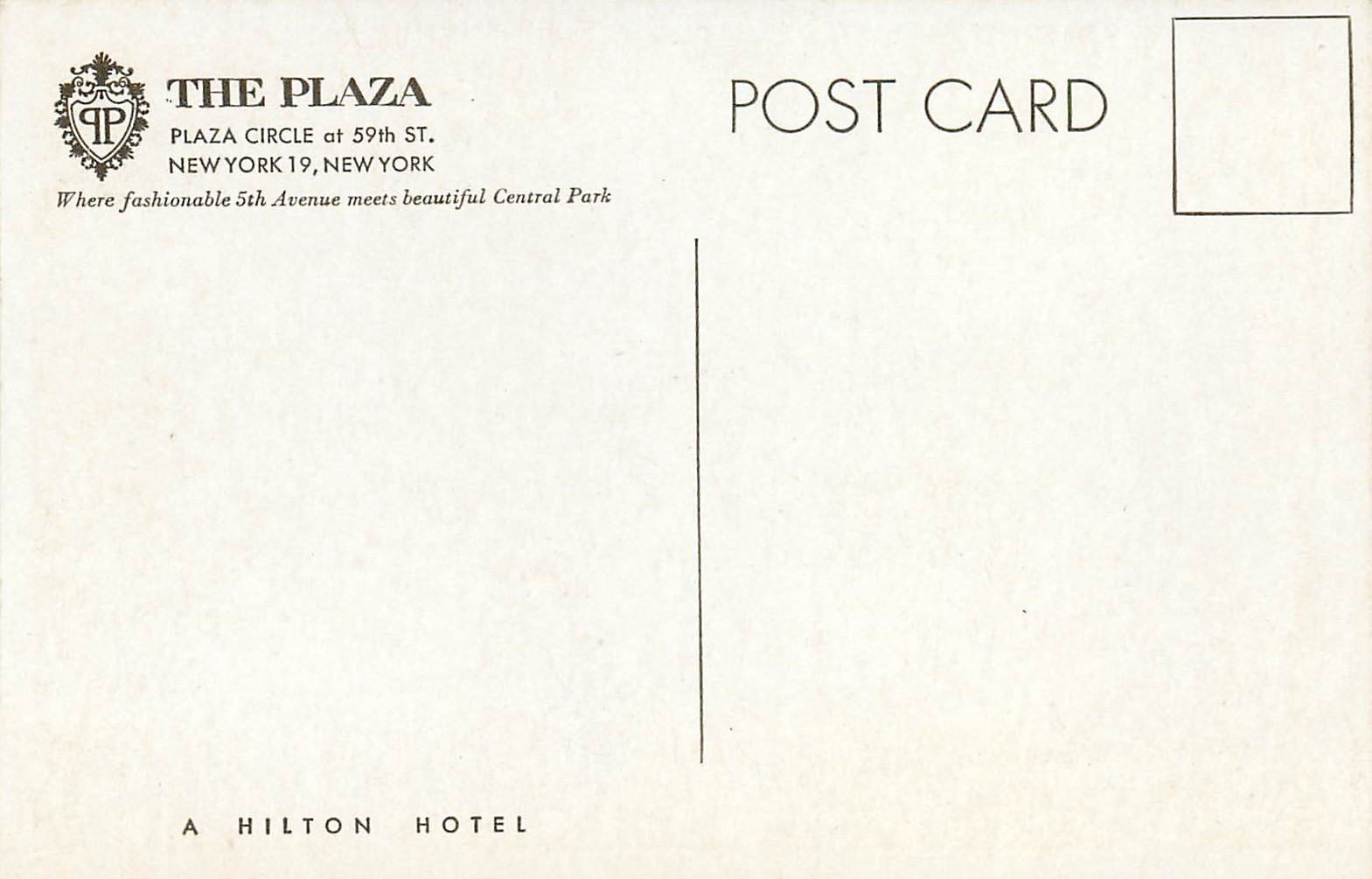 CPA The Plaza Circle at 59th St New York — Rückseite