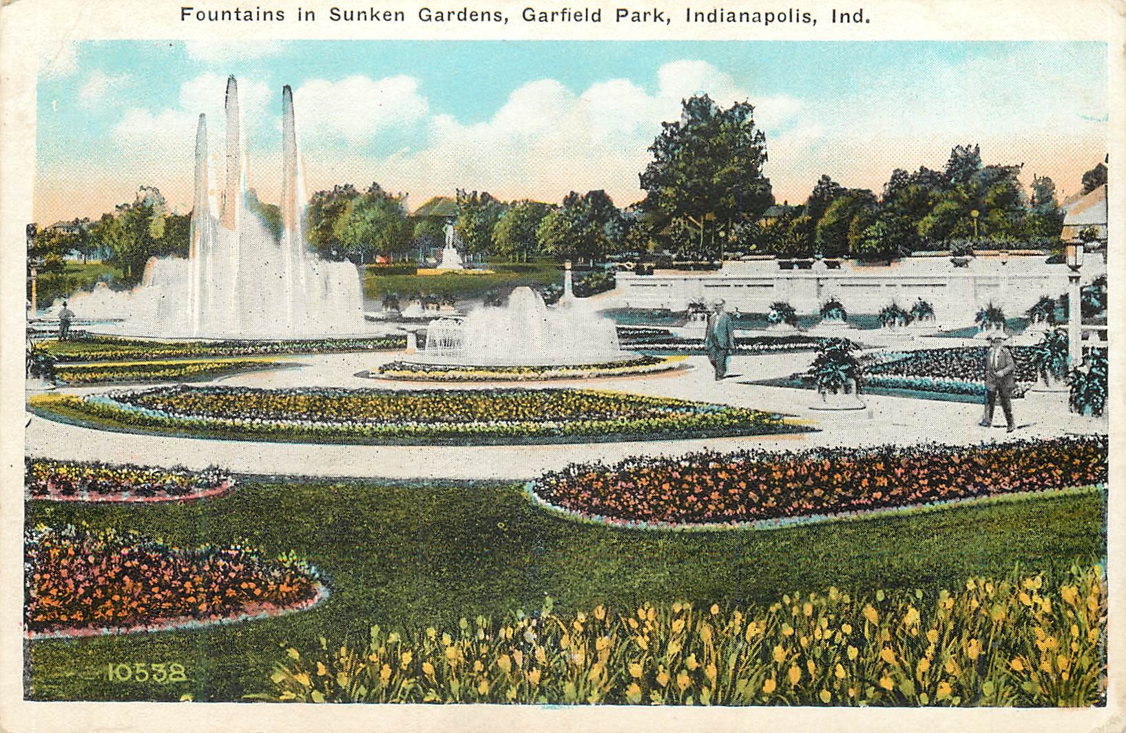 CPA Fountains in Sunken Gardens Garfield Park  Indianapolis Ind