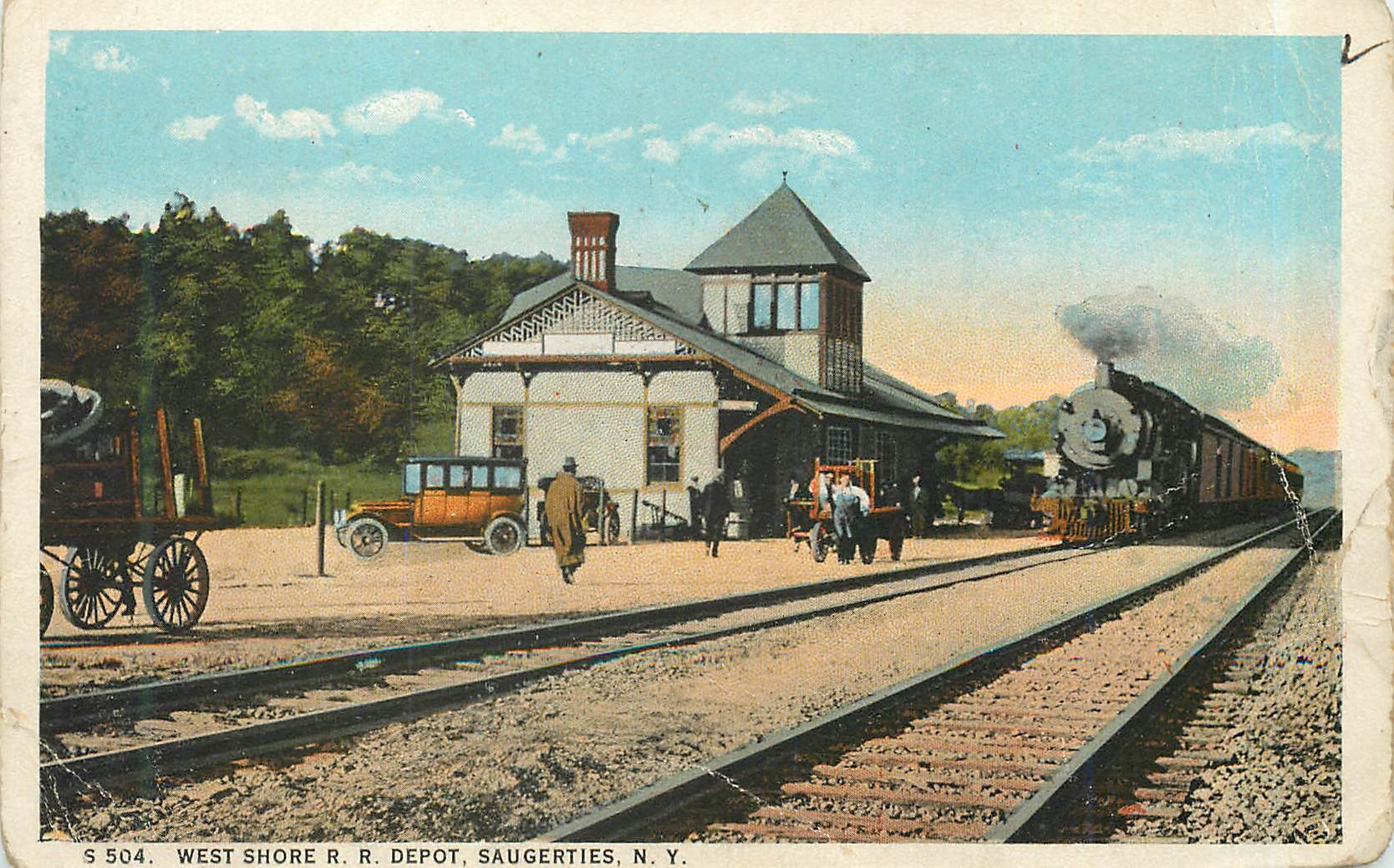 CPA West Shore RR Depot Saugerties NY Train