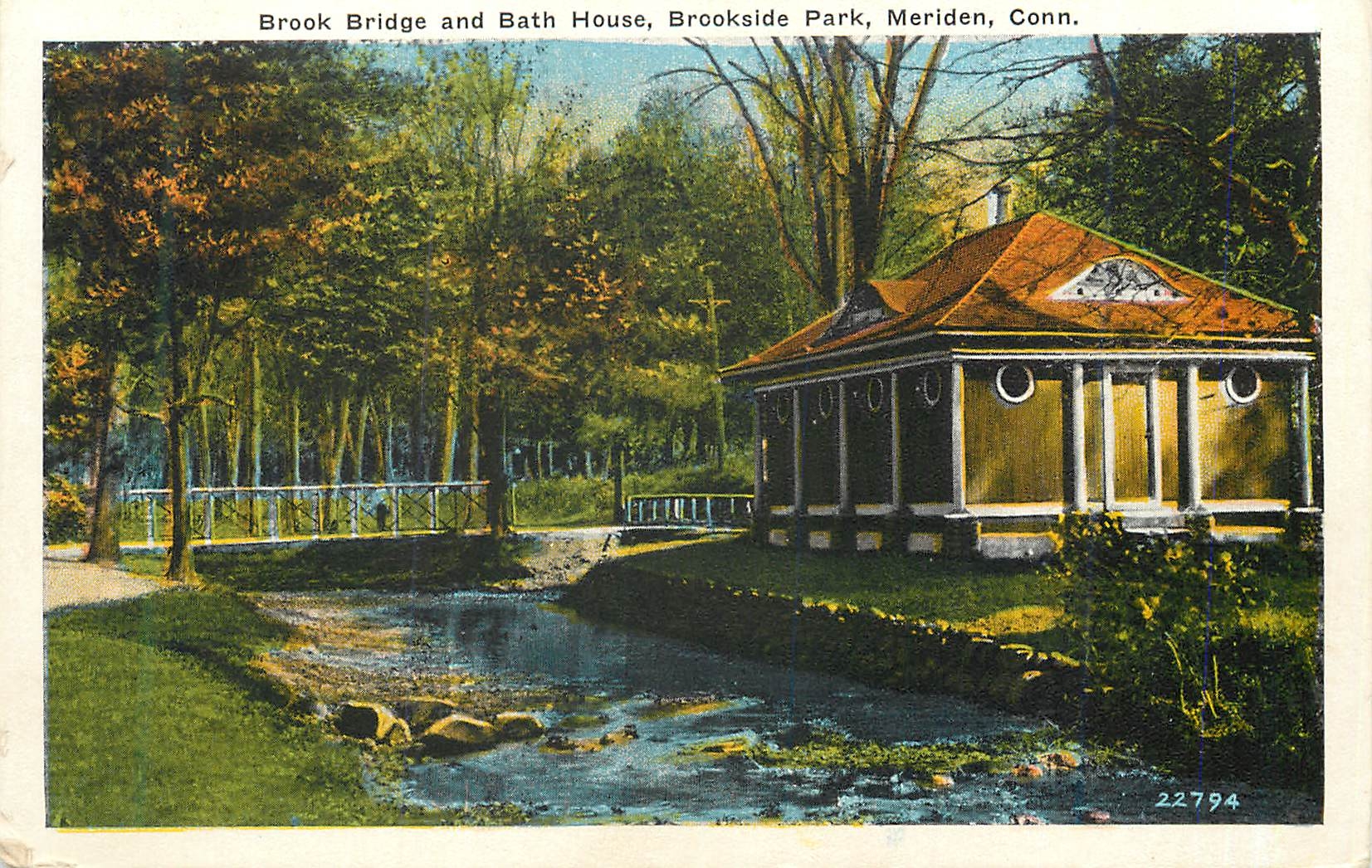 CPA Brook Bridge and Bath House Brookside park Meriden Conn