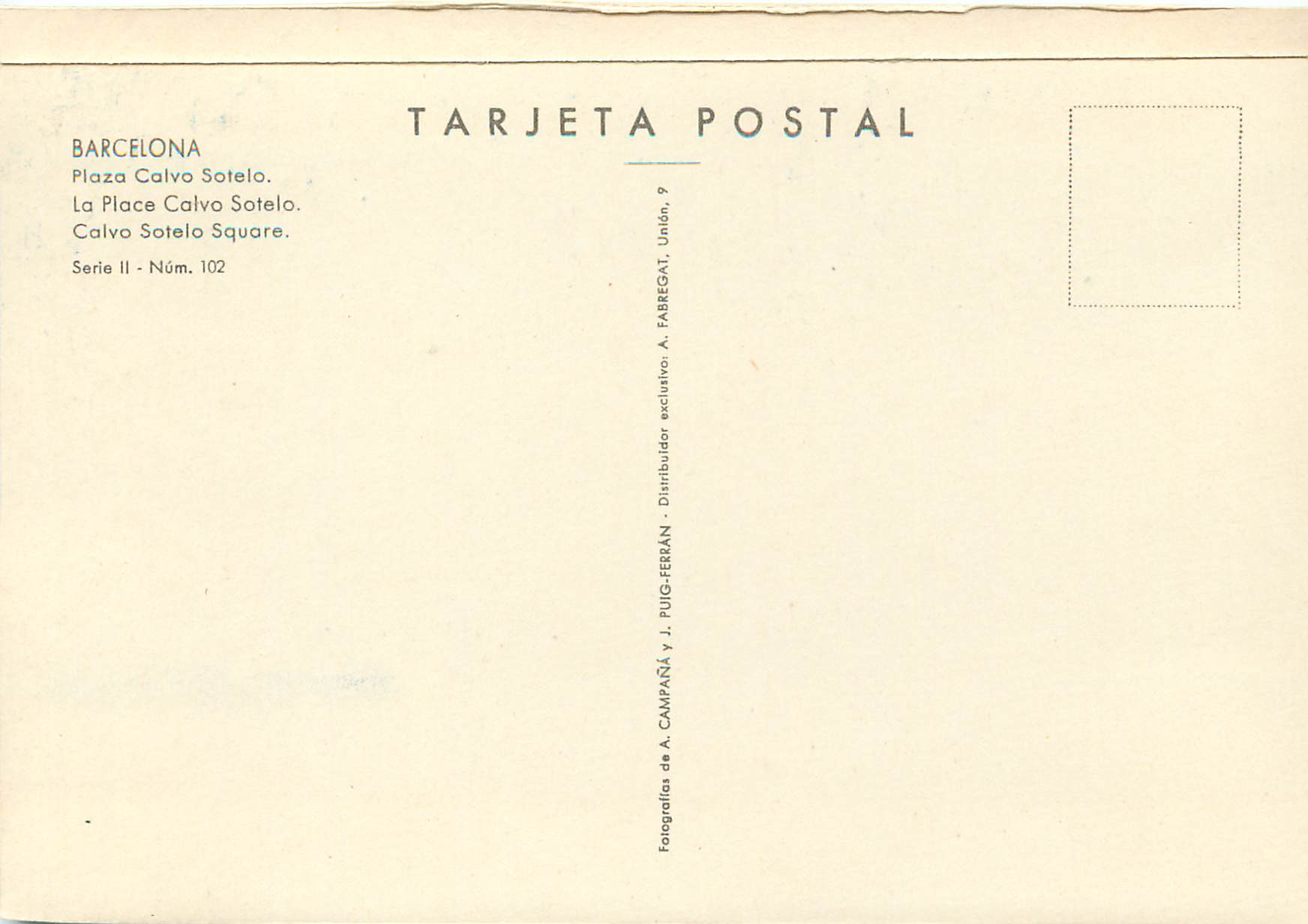 CPM Barcelona La Place Calvo Sotelo — Rückseite