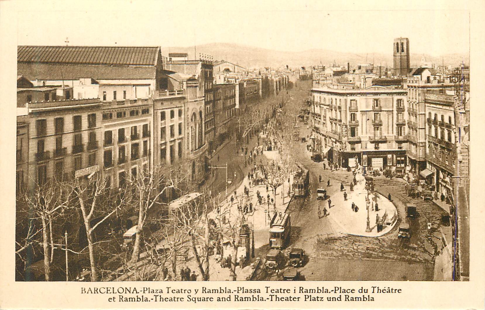 CPA Barcelona Place du Theatre Tramway