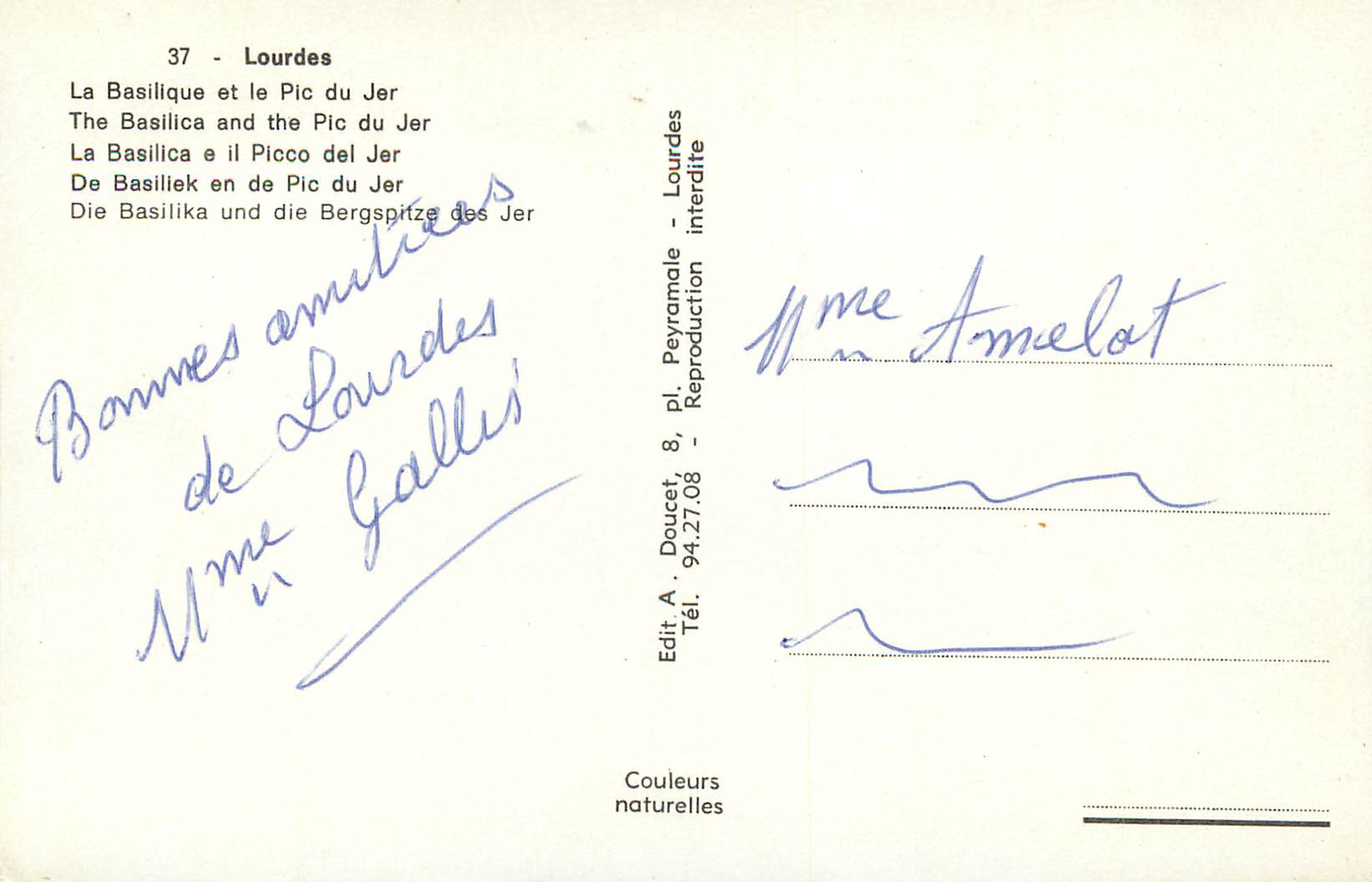 CPM Lourdes La Basilique et le Pic du Jer — Verso