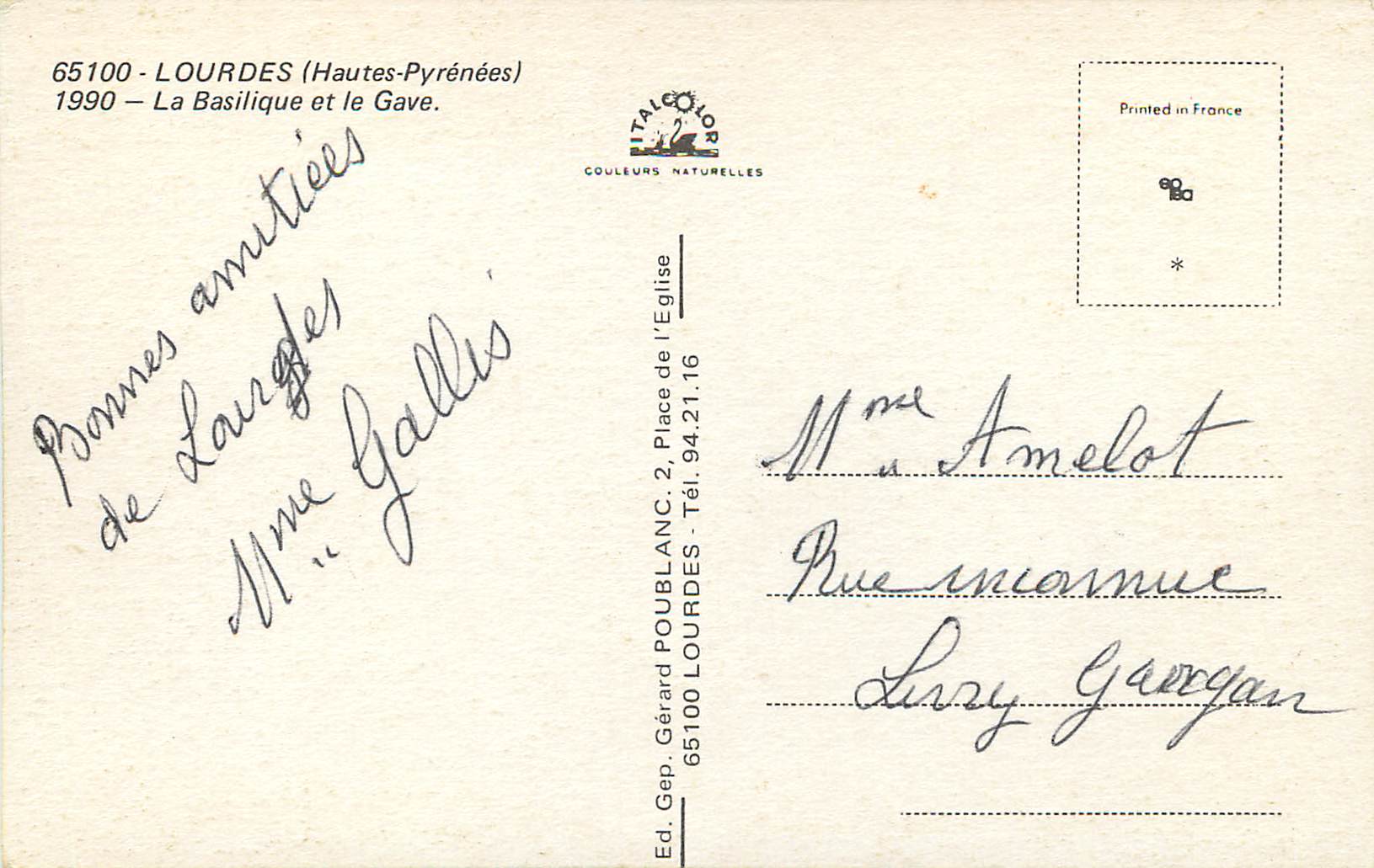 CPM Lourdes (Hautes Pyrenees) La Basilique et le Gave — Verso