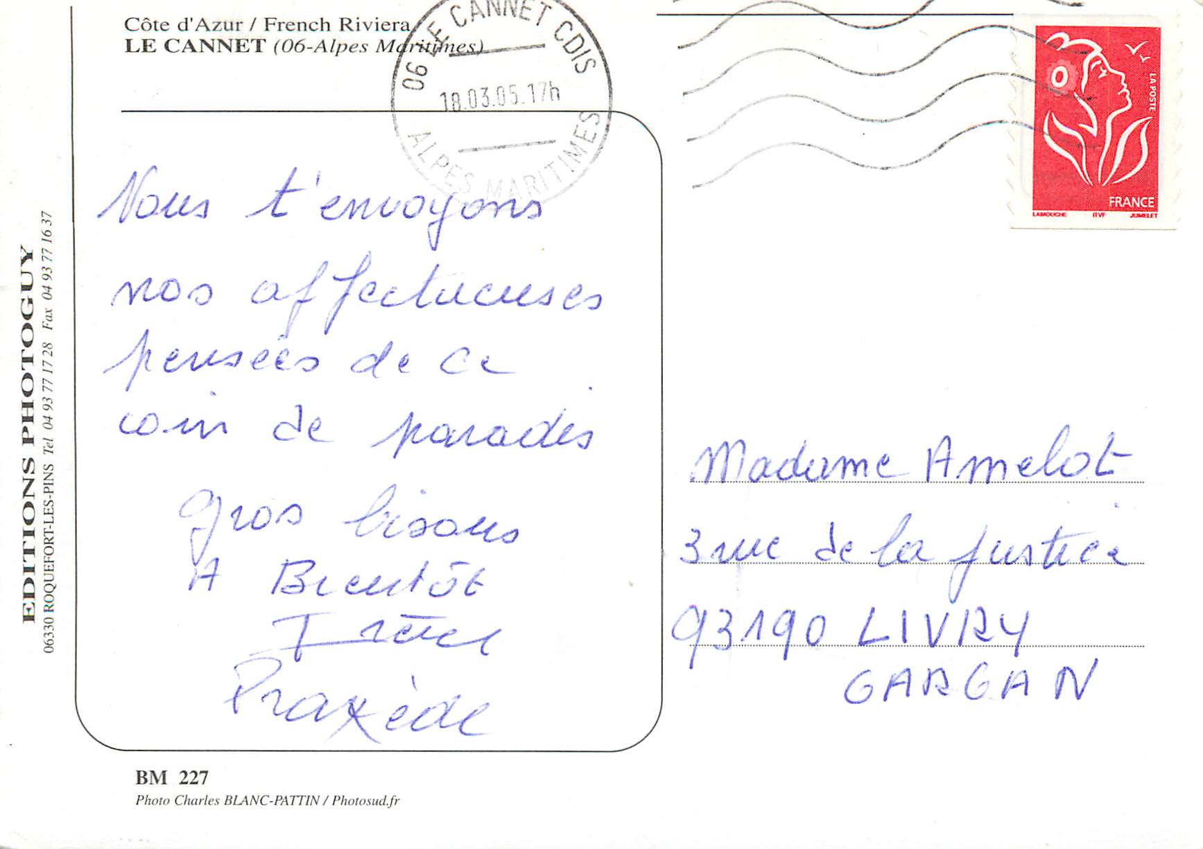 CPM Cote d'Azur French Riviera Le Cannet — Rückseite