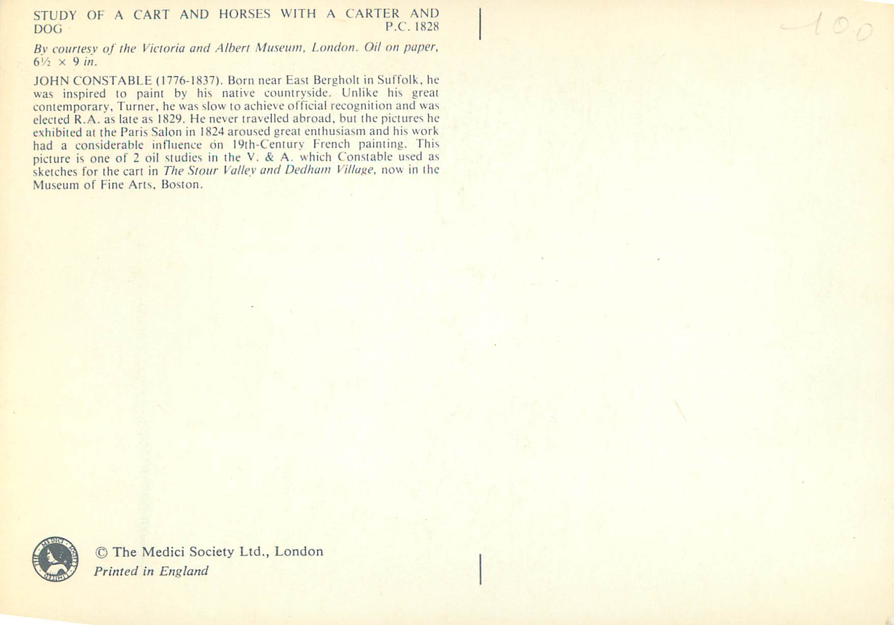 CPM Study of a Cart and Horses With a Carter and Dog — Rückseite