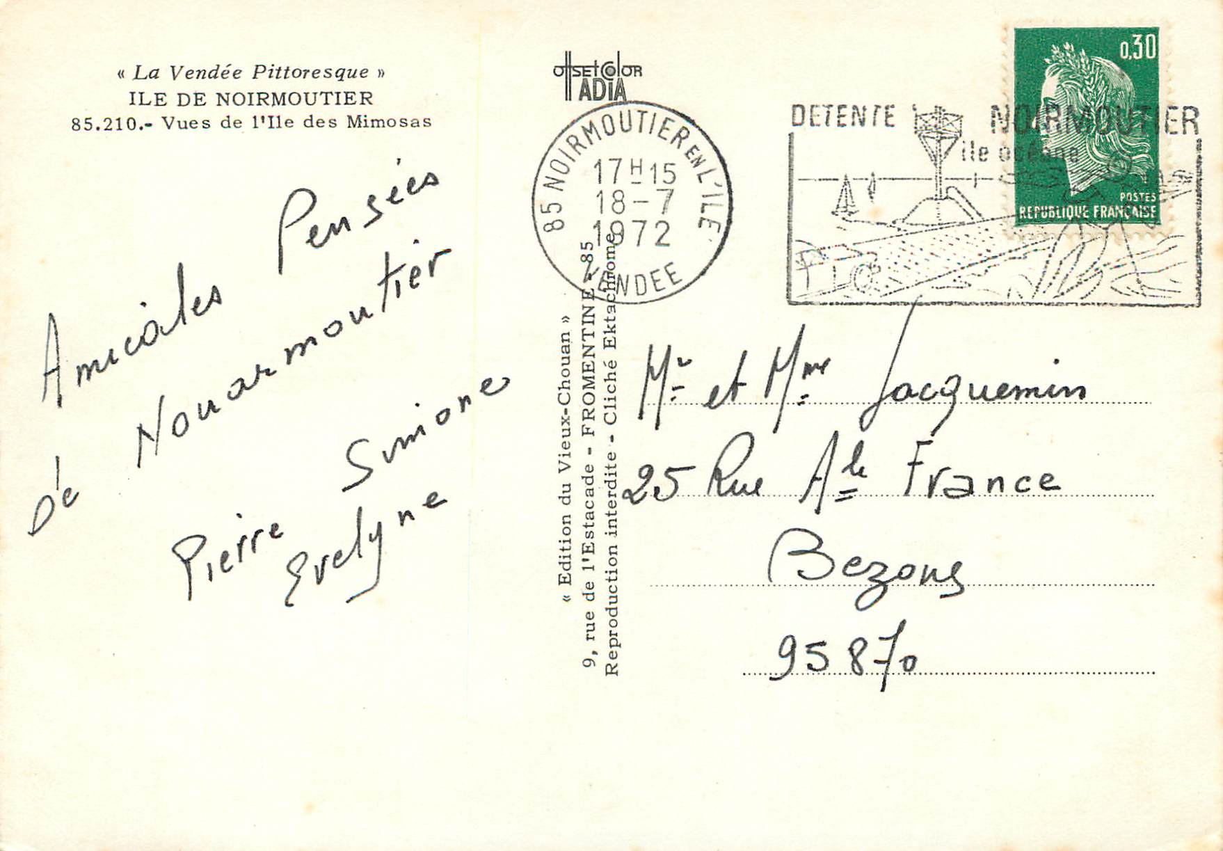 CPM La Vendee Pittoresque Ile de Noirmoutier Vue de l'Ile des Mimosas — Verso