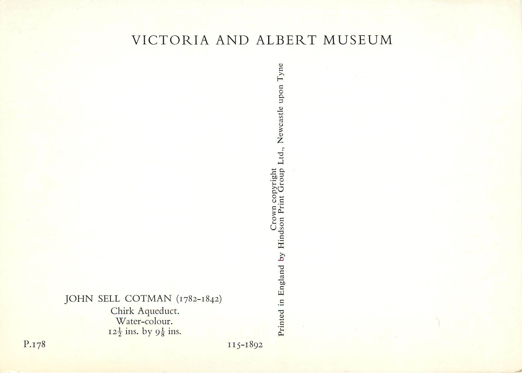 CPM Victoria and Albert Museum John Sell Cotman (1782 1842) — Verso