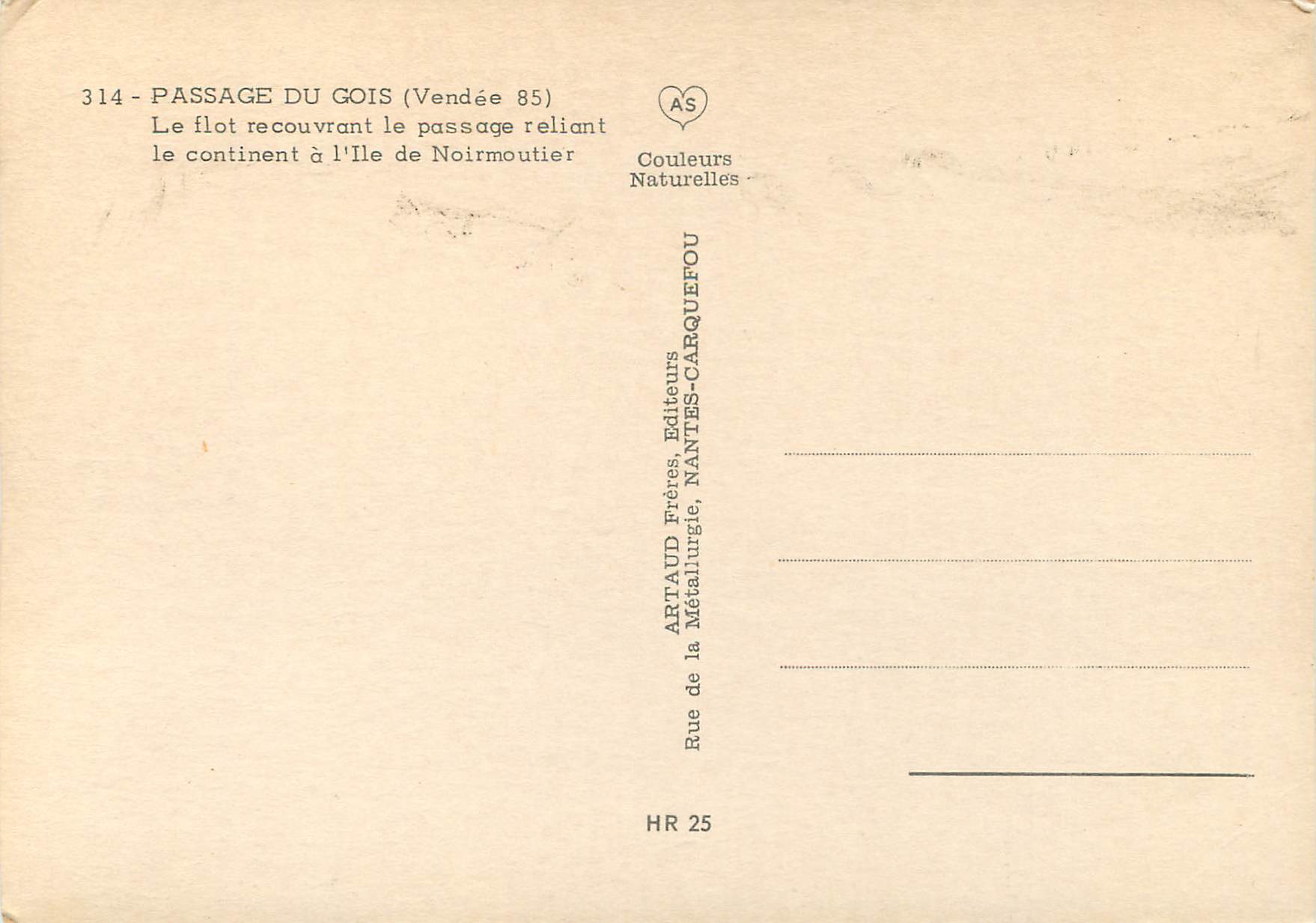 CPM Passage du Gois (Vendee 85) Le Flot recouvrant le Passage Reliant le Continent a l'Ile de Noirmoutier — Rückseite