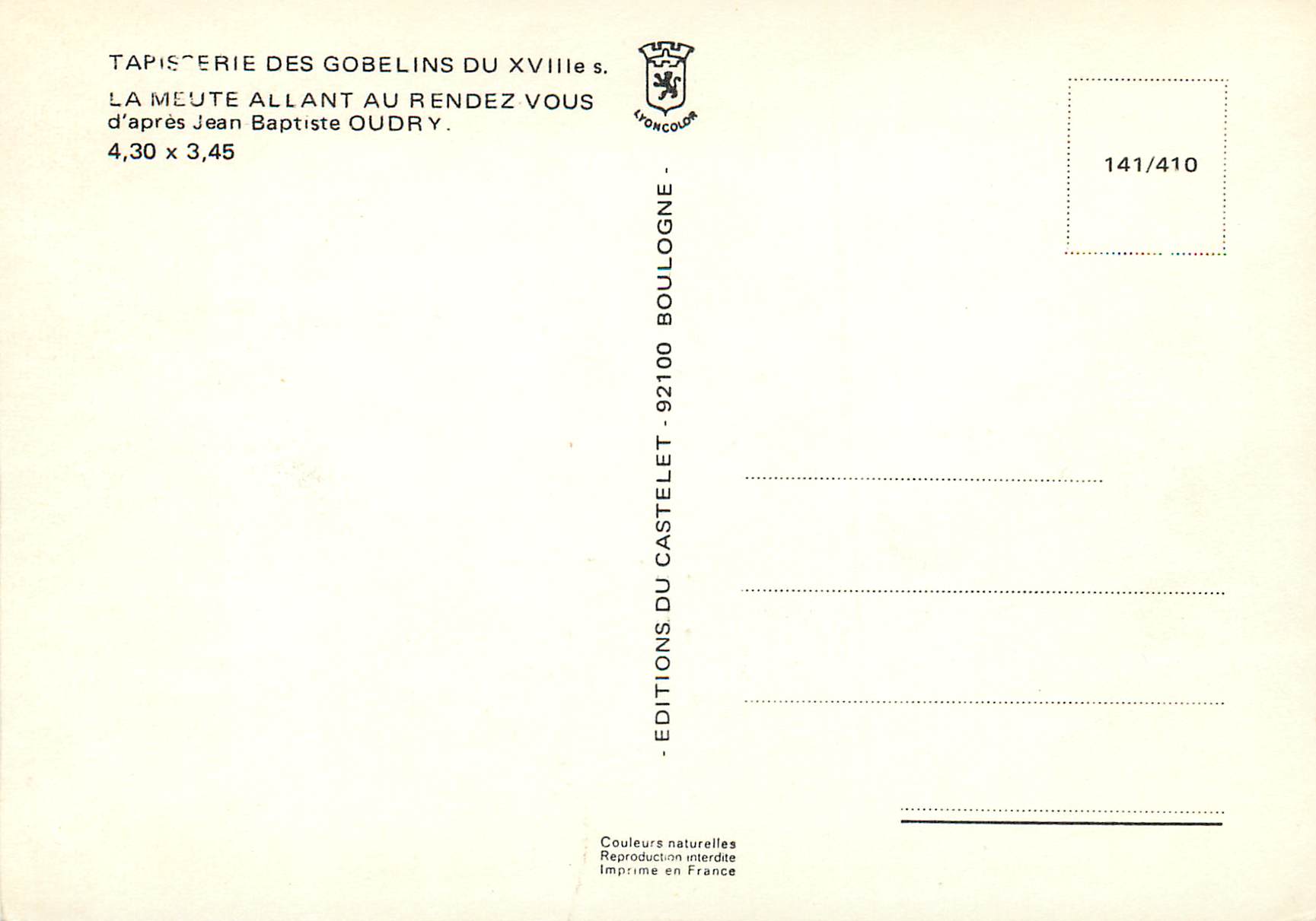 CPM Tapisserie des Gobelins du XVIIIe S Boulogne — Rückseite