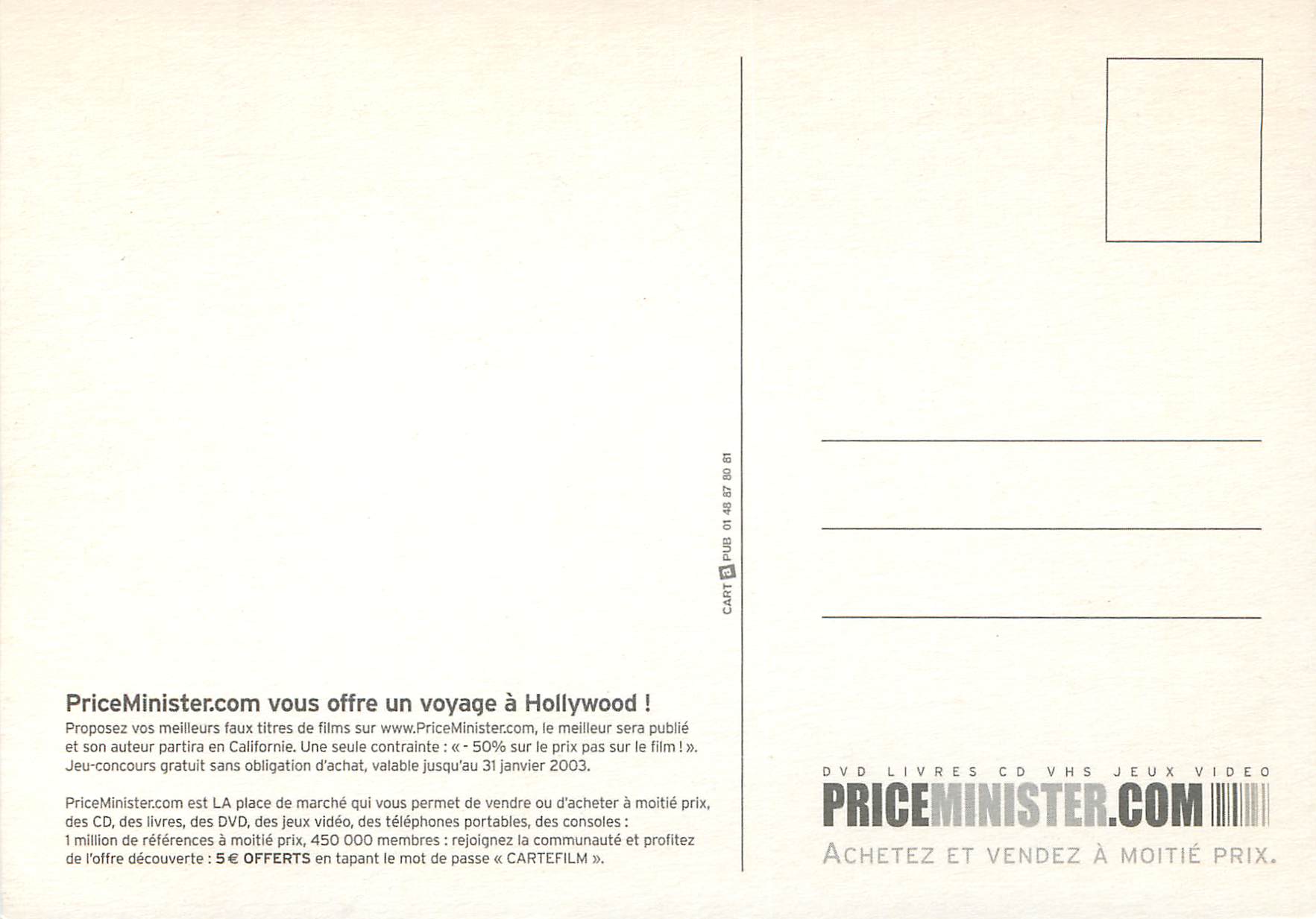 CPM Price Ministercom Vous Offre un Voyage a Hollywoood — Rückseite