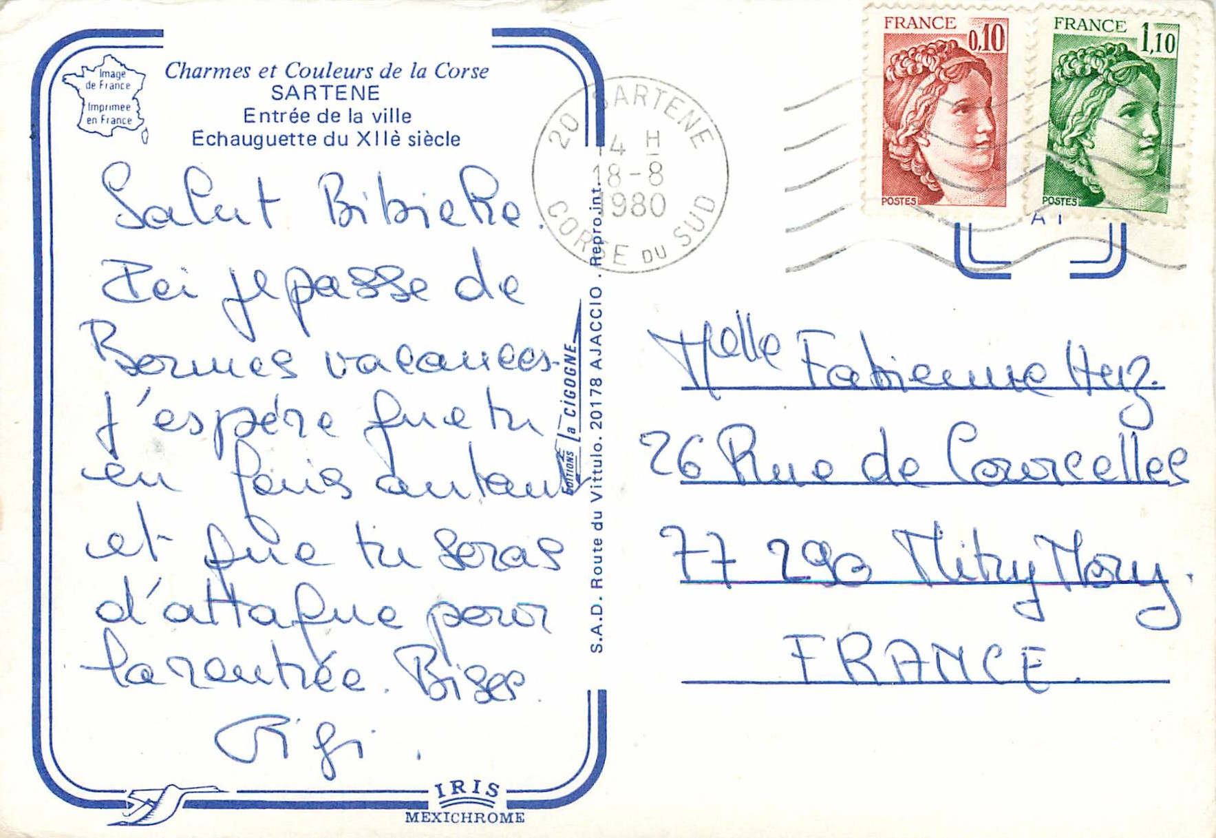CPM Charmes et Couleurs de la Corse Sartene Entree de la Villee Echauguette du XII e Siecle — Rückseite