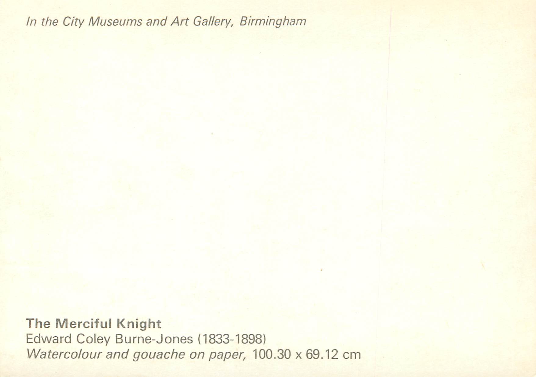 CPM In the City Museums and Art Gallery Birmingham The Merciful Knight — Verso