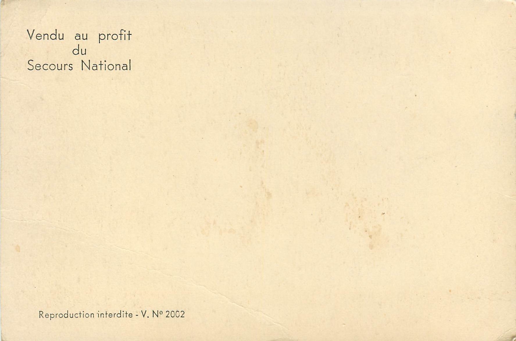 CPM Vendu au profit du Secours National Je Fais de la France le Don de ma Personne Petain Juin 1940 — Rückseite