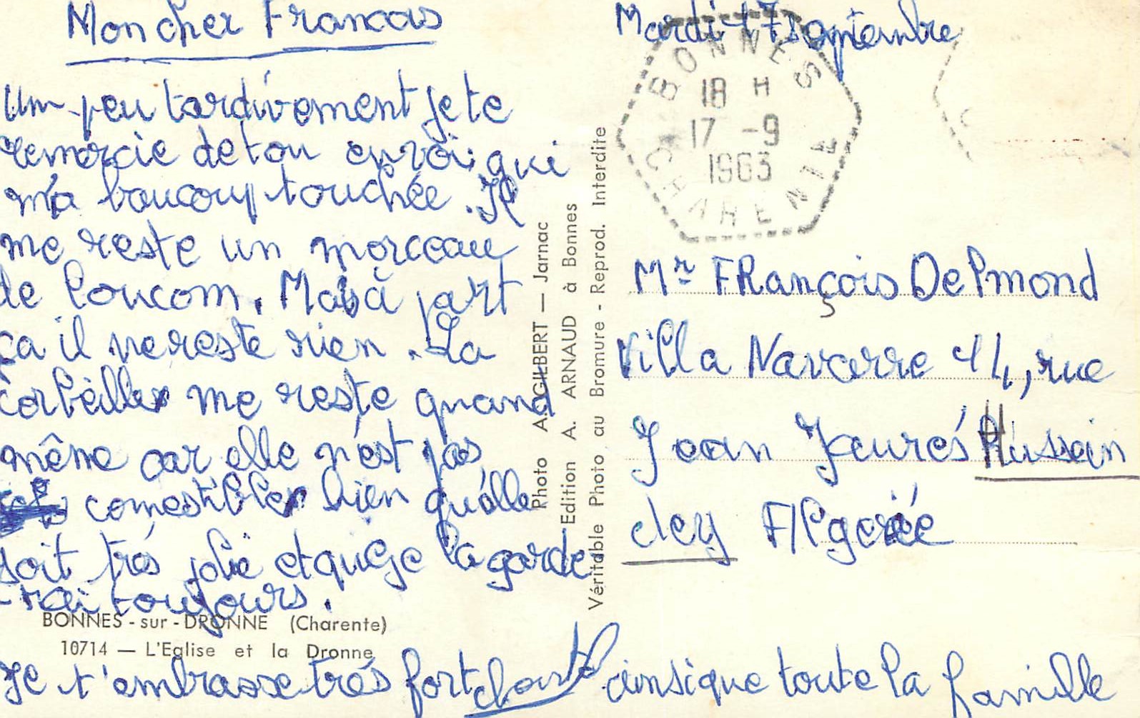 CPM Bonne sur Dronne (Charente) L'Eglise de la Dronne — Rückseite