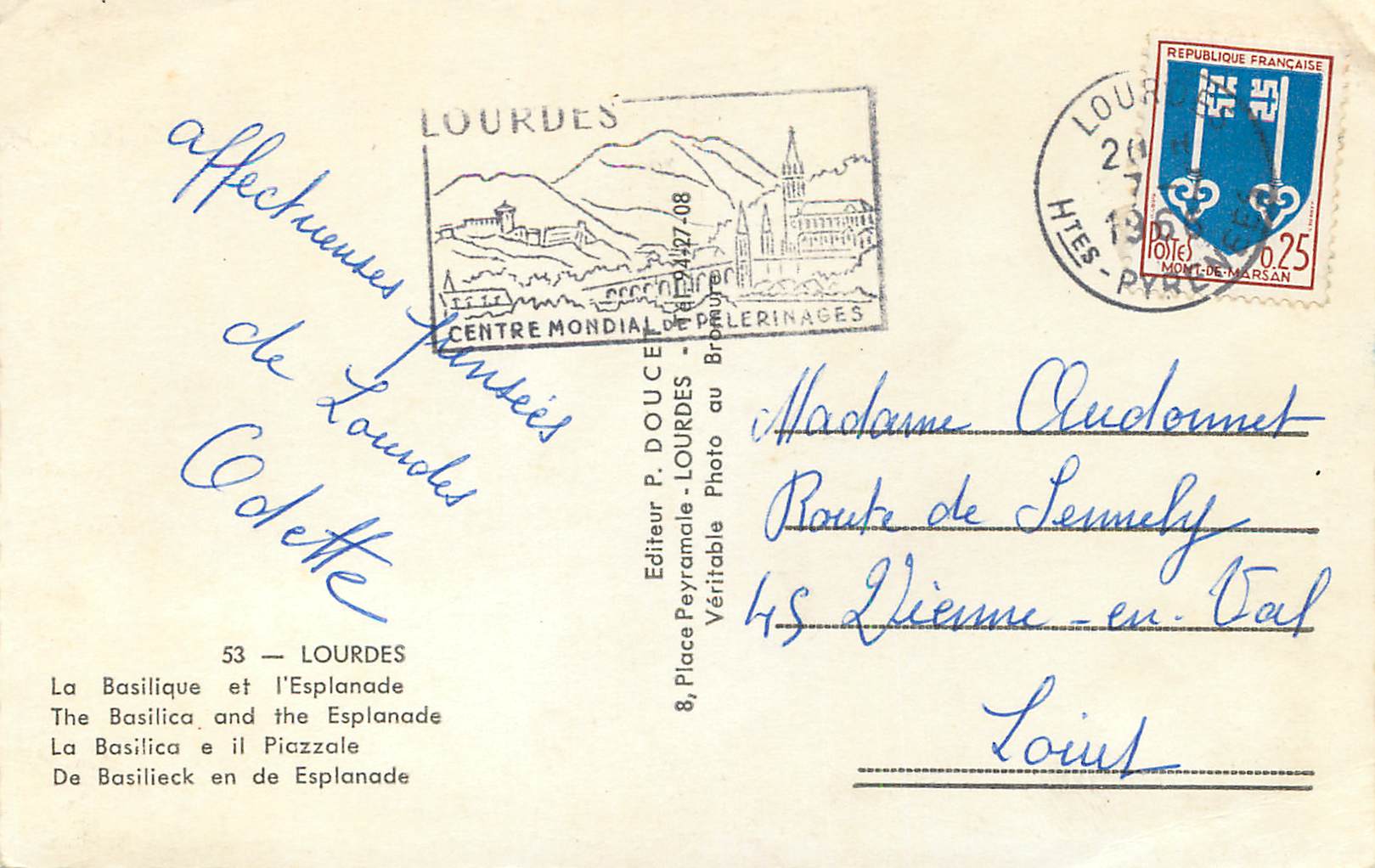 CPM Lourdes La Basilique et L'Esplanade — Rückseite
