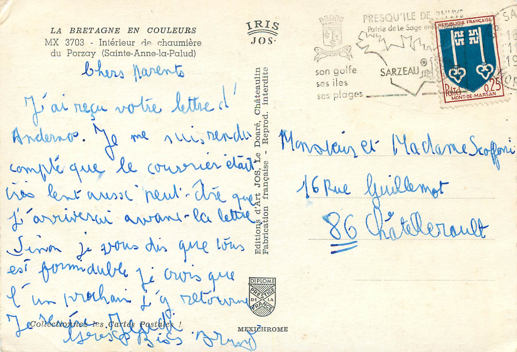 Intérieur de chaumière — Porzay (Sainte-Anne-la-Palud) — Éditions d'Art JOS. — Reverso