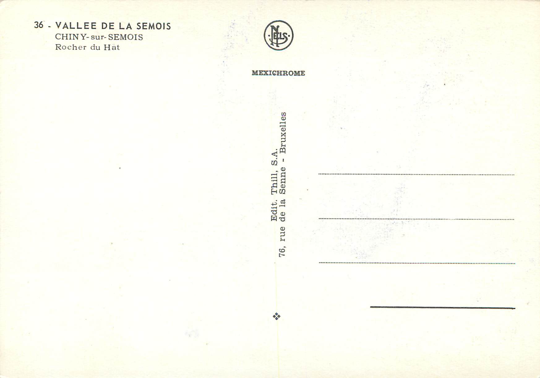 Vallee de la Semois — Chiny-sur-Semois — Rocher du Hat — éditeur Thill, S.A. — Back