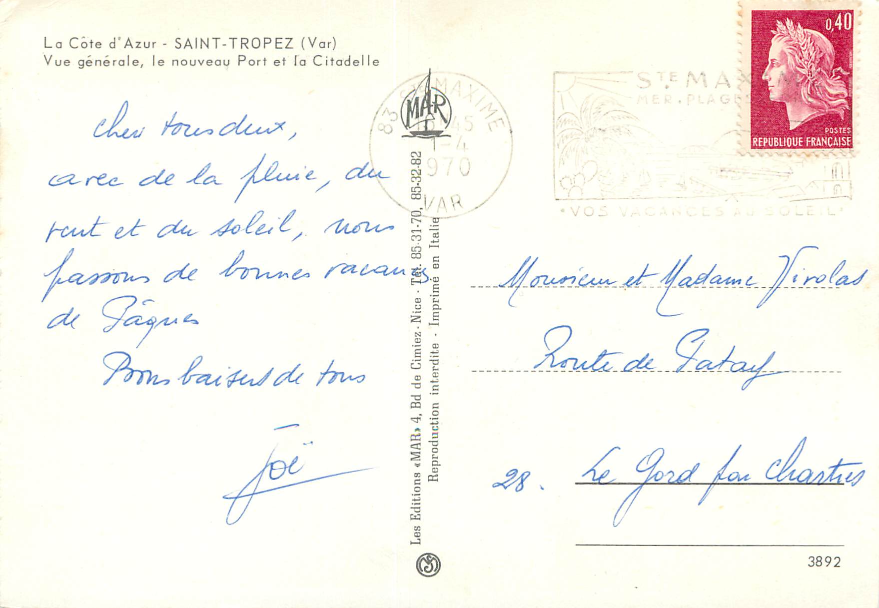 Saint-Tropez (Var) — Vue générale, le nouveau Port et la Citadelle — Les Éditions «MAR» — Rückseite