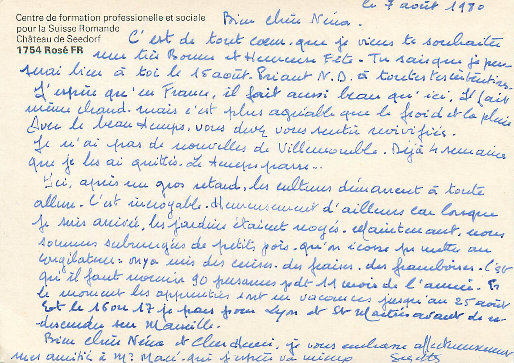 CPM Chateau de Seedorf centre de Formation Professionelle et Sociale pour la Suisse Romande — Rückseite