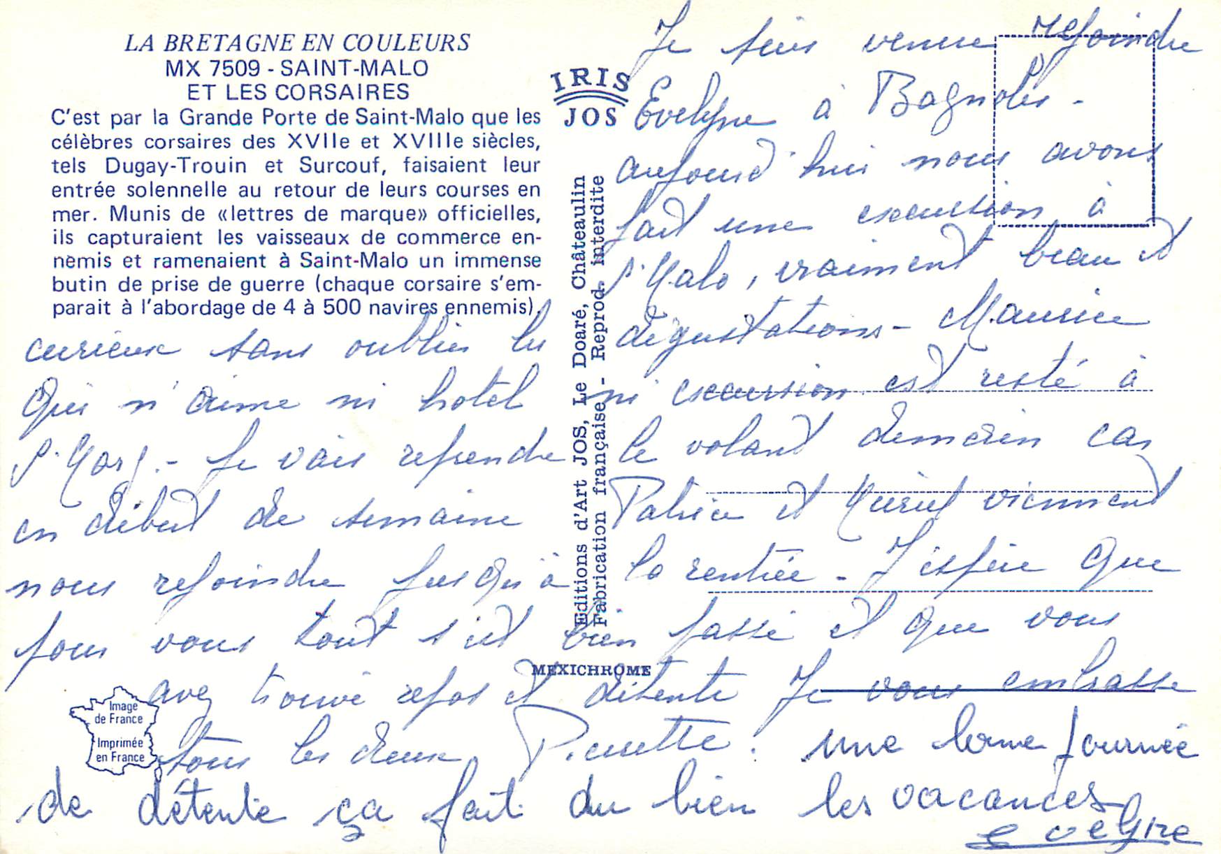 Saint-Malo and the Privateers — Brittany in Color, IRIS JOS Editions, No. MX 7509 — Back
