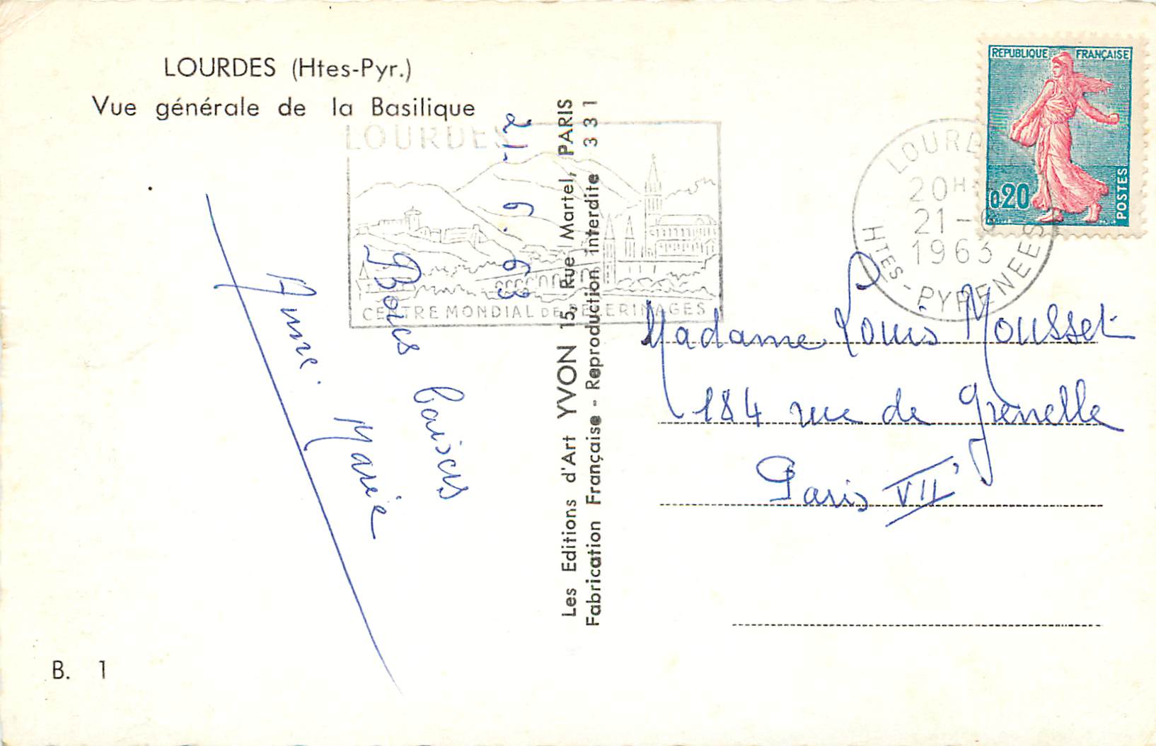 CPM Lourdes Vue Generale de la Basilique — Rückseite