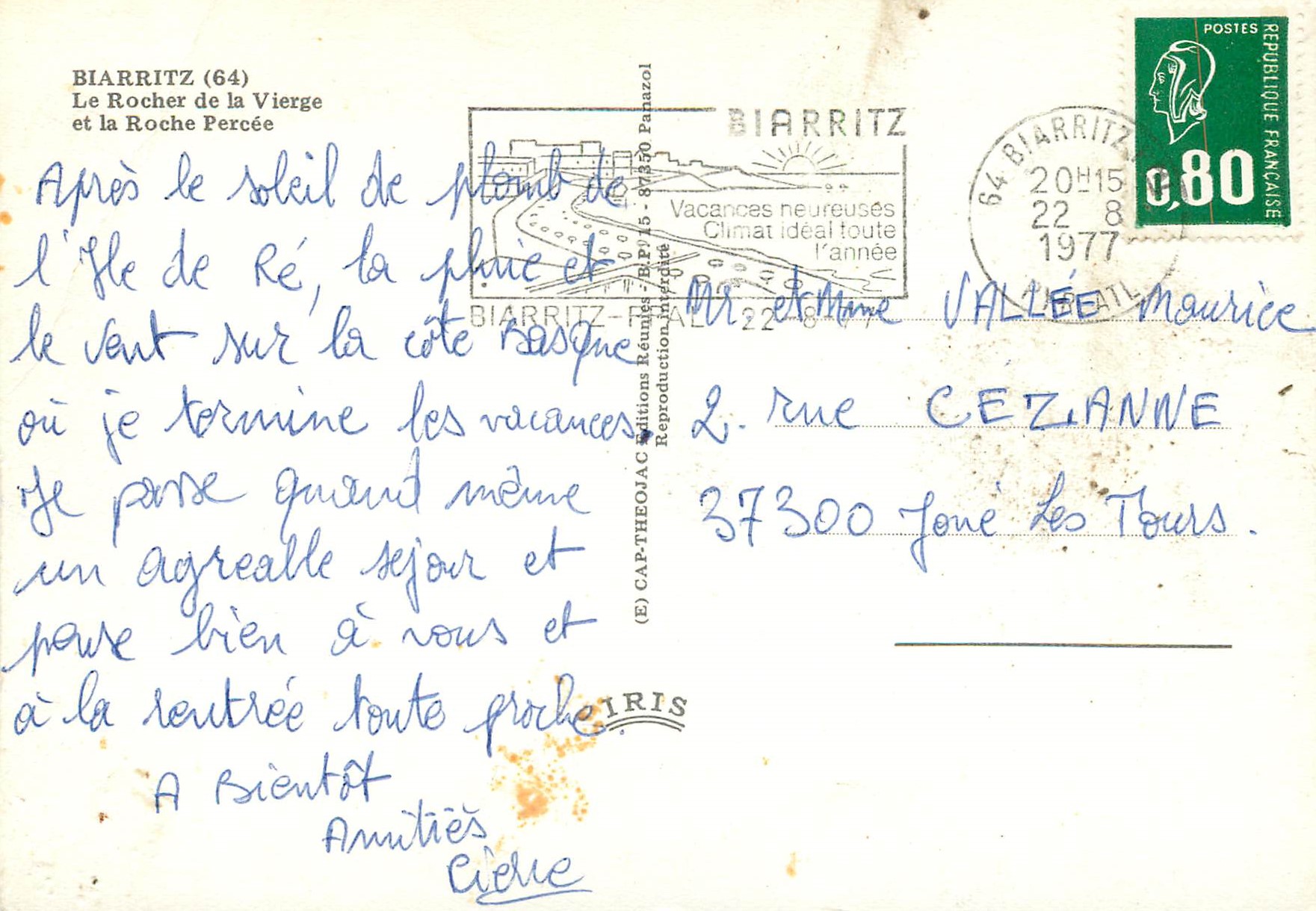 CPM Biarritz le Rocher de la Vierge et la Roche Percee — Verso