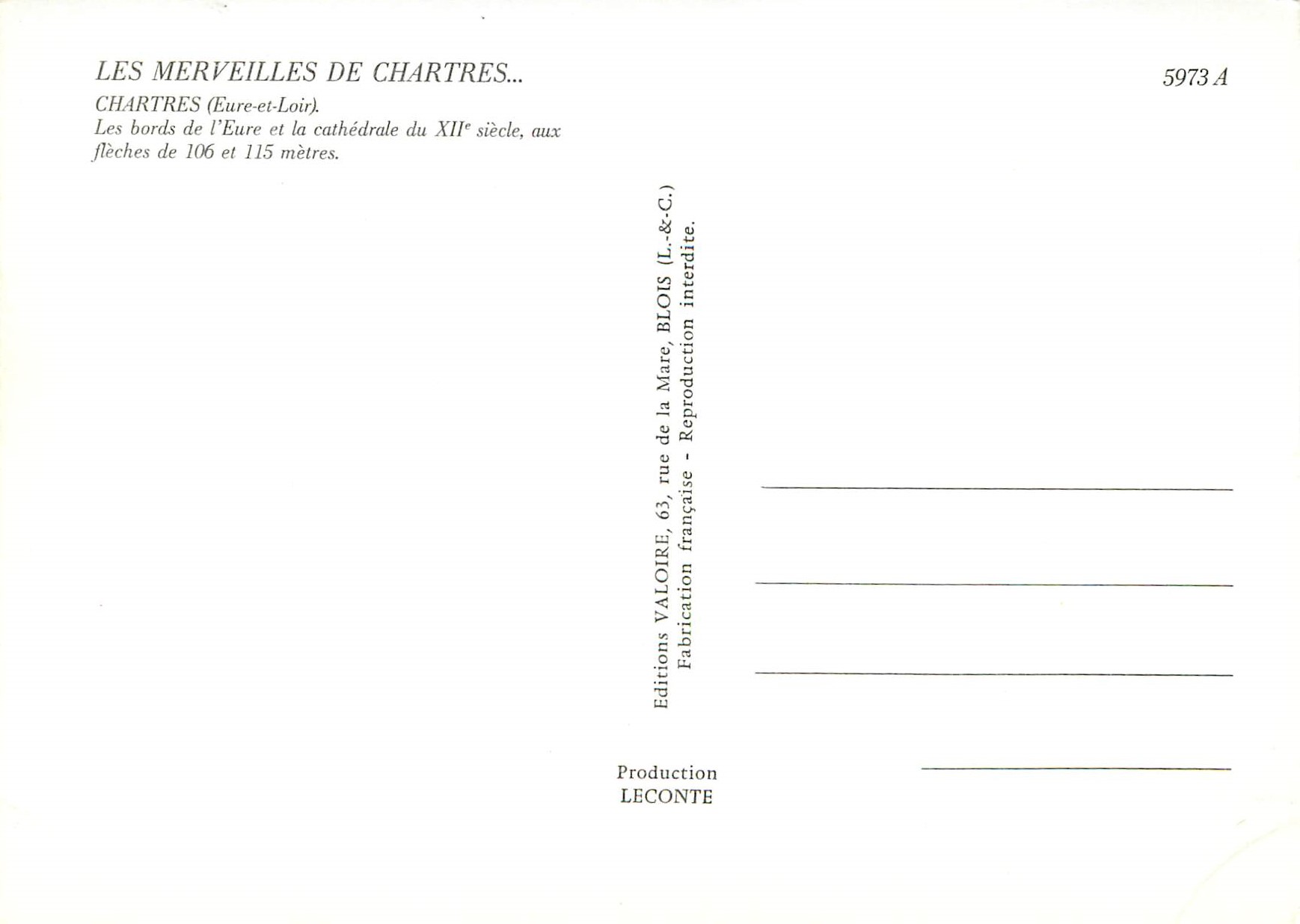 Chartres — Cathédrale du XIIe siècle aux bords de l'Eure — Éditions Valoire — Verso