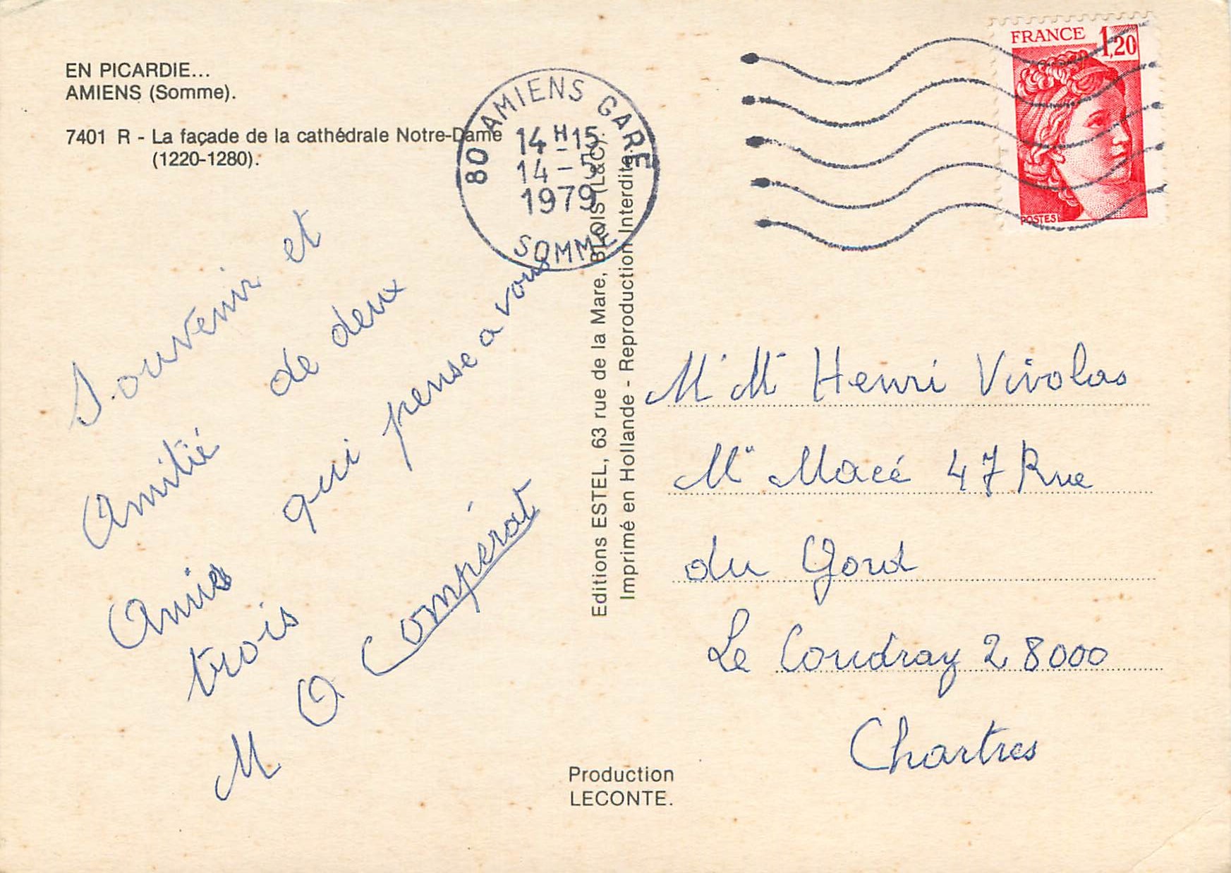 CPM En Picade Amiens(Somme) la Facade de la Cathedrale Notre Dame(1220-1280) — Back