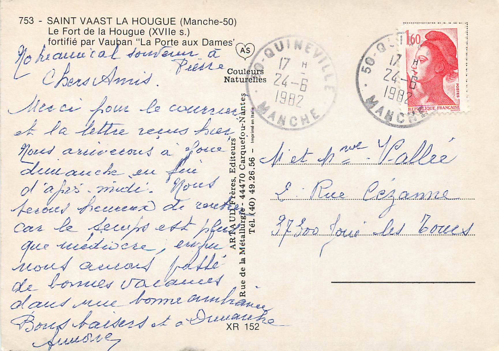 Saint Vaast la Hougue — Le Fort de la Hougue (XVIIe s.) fortifié par Vauban 'La Porte aux Dames' — AR. AUDIÈRES Éditeurs — Rückseite